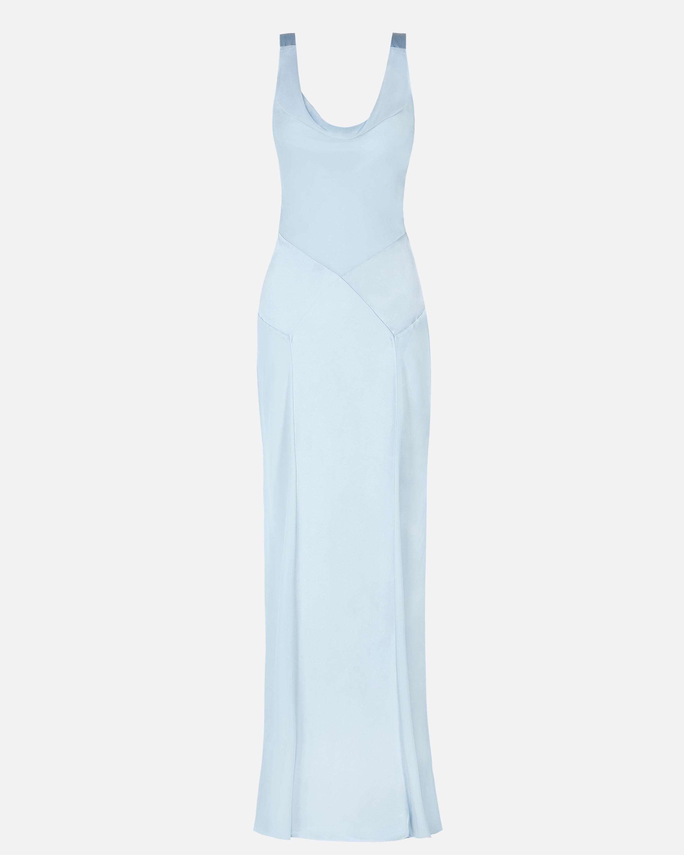 Cowl Neck Satin Panel Gown - Powder Blue