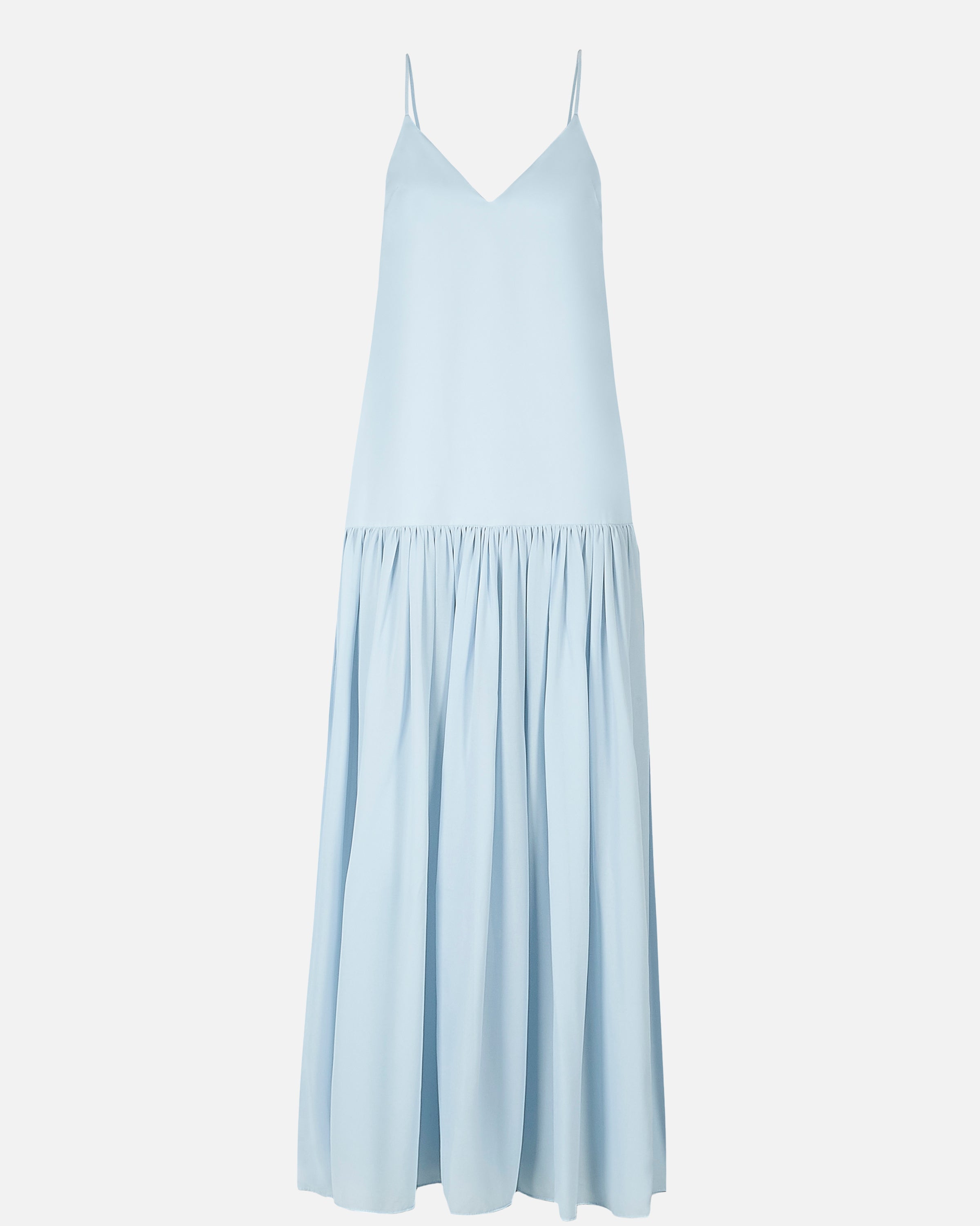 Flowing Dropped Waist Maxi Dress - Powder Blue