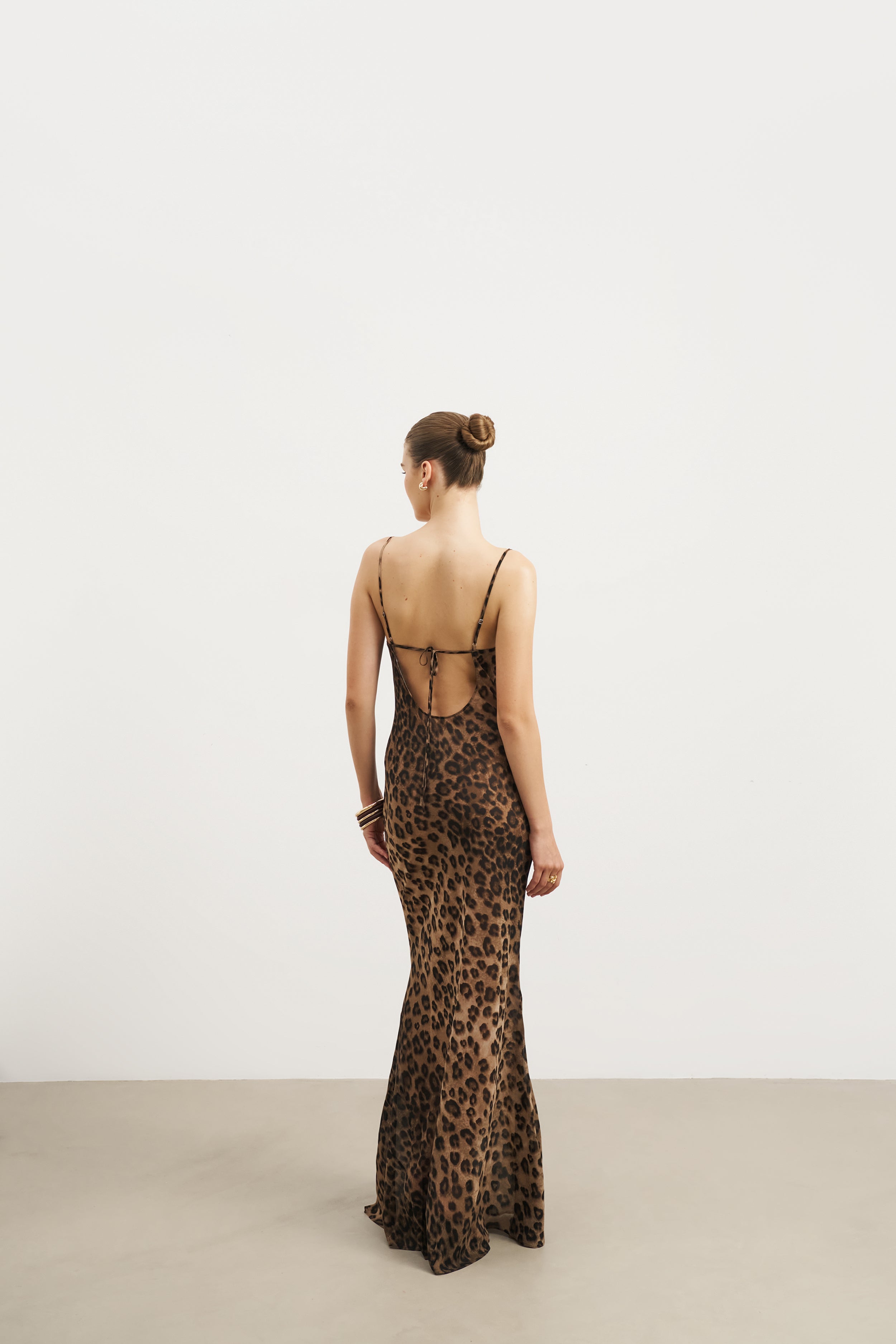Ruched Chiffon Maxi Dress - Leopard Print