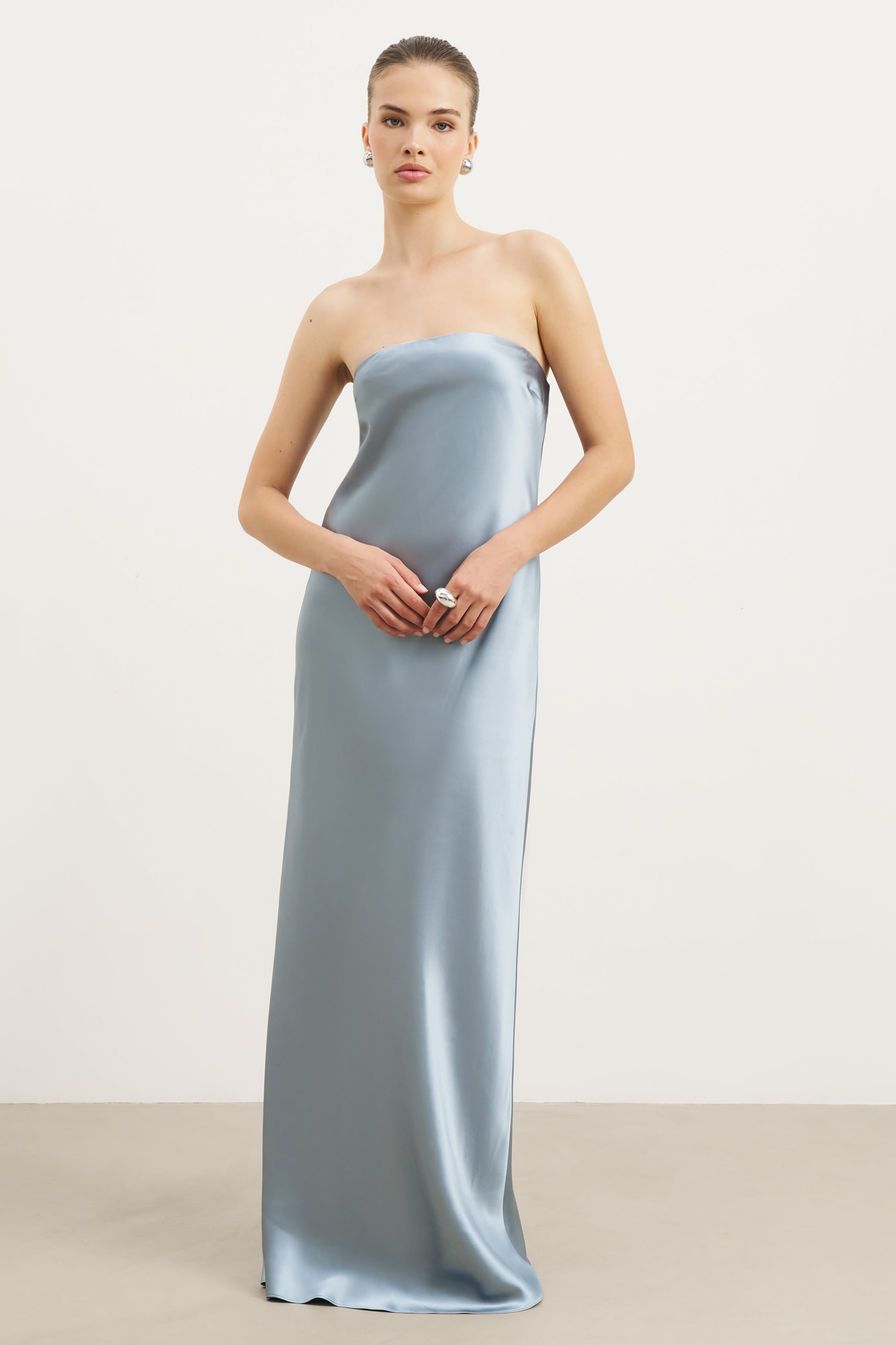 Satin Cowl Back Maxi Dress - Seafoam