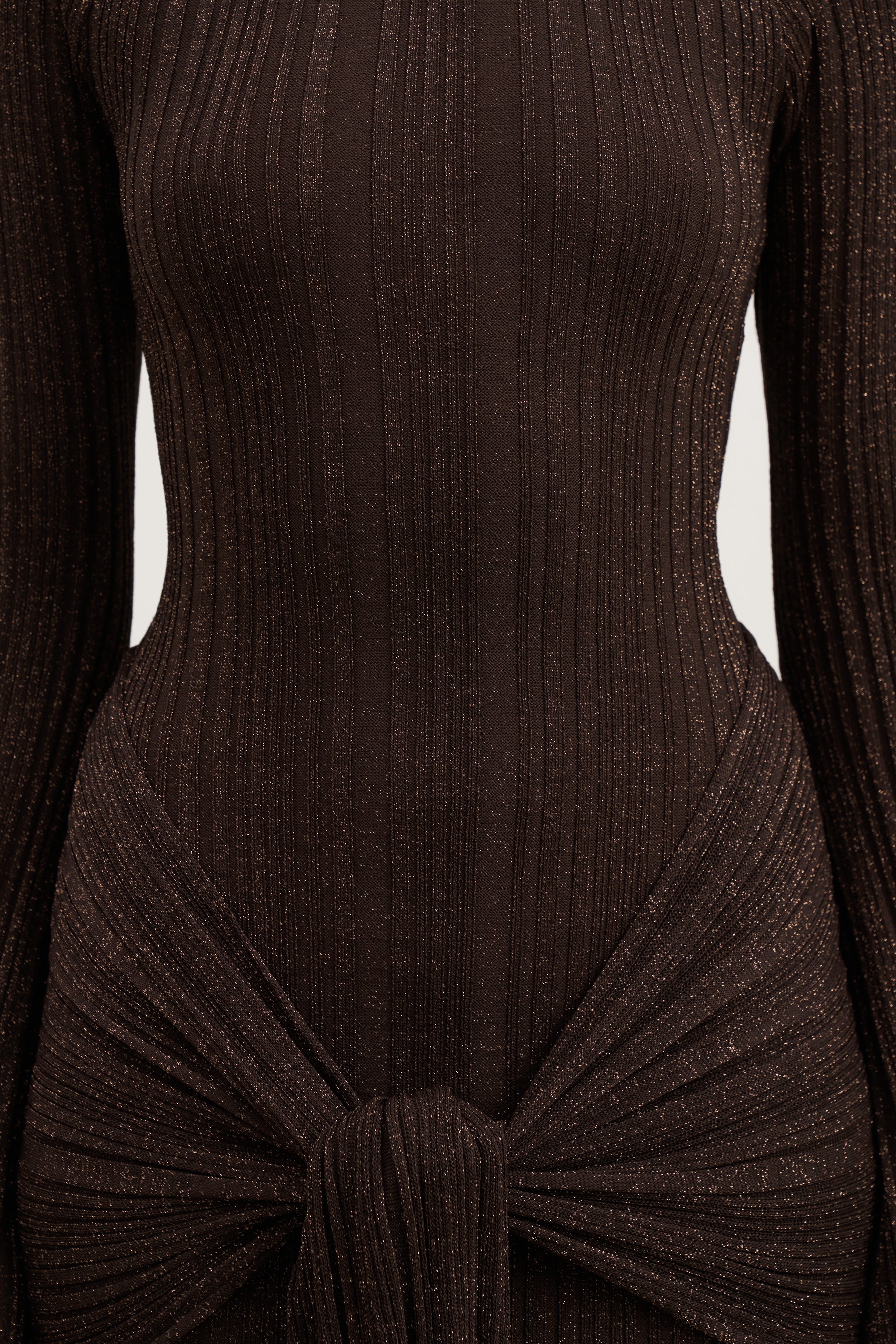 Fine Knit Gathered Longsleeve Mini Dress - Carob Shimmer