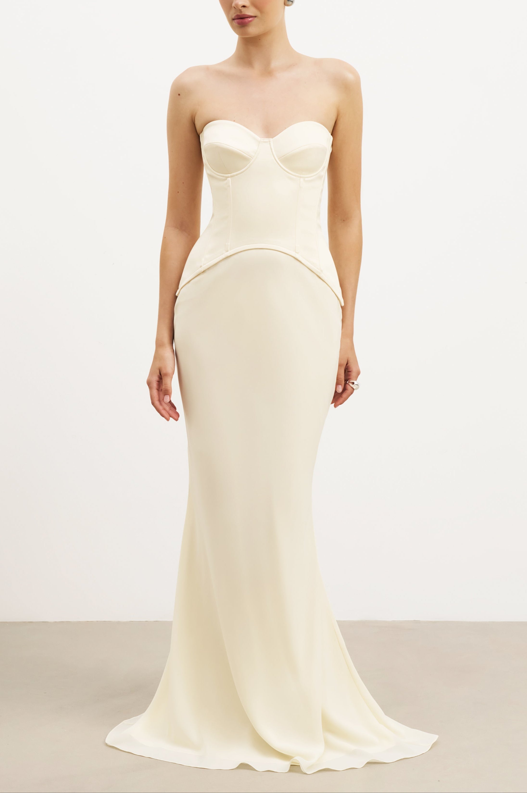 Satin Corset Gown with Sweetheart Neckline - Buttermilk