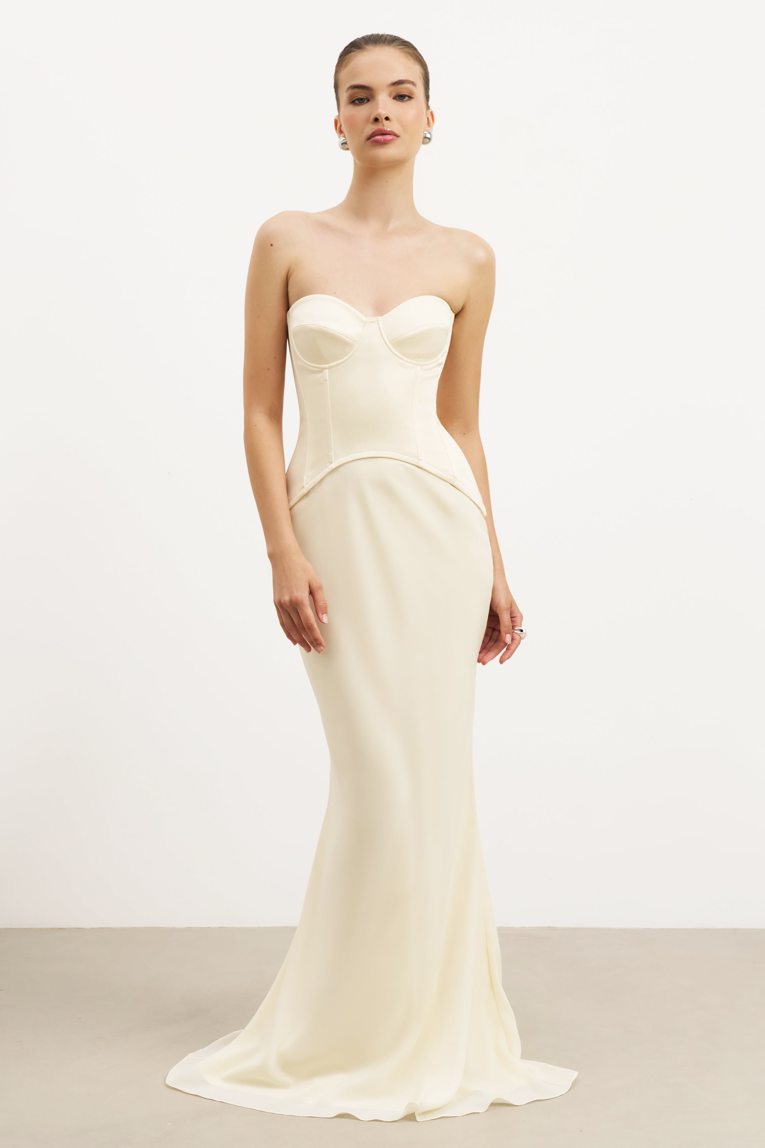 Satin Corset Gown with Sweetheart Neckline - Buttermilk