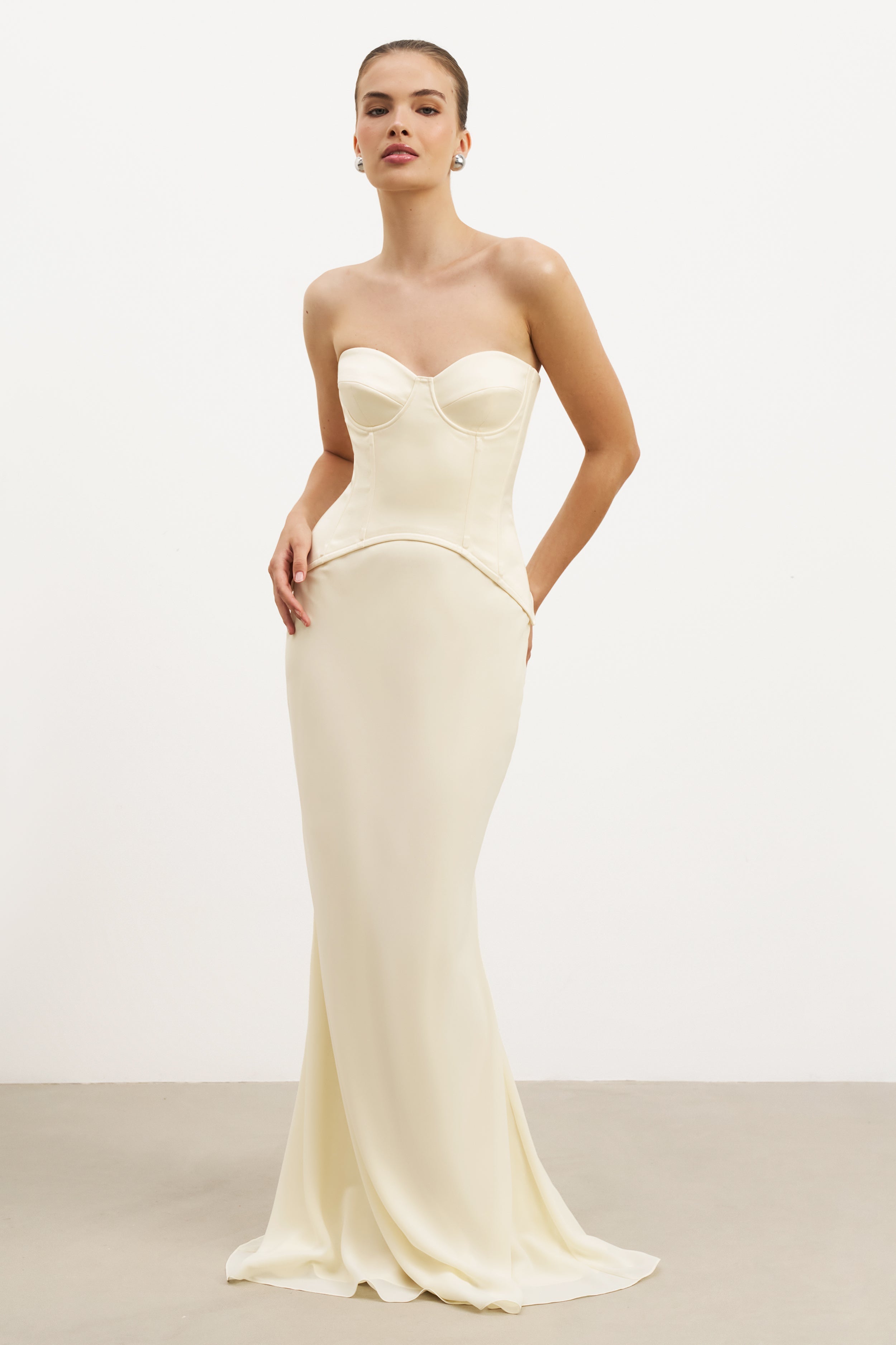 Satin Corset Gown with Sweetheart Neckline - Buttermilk