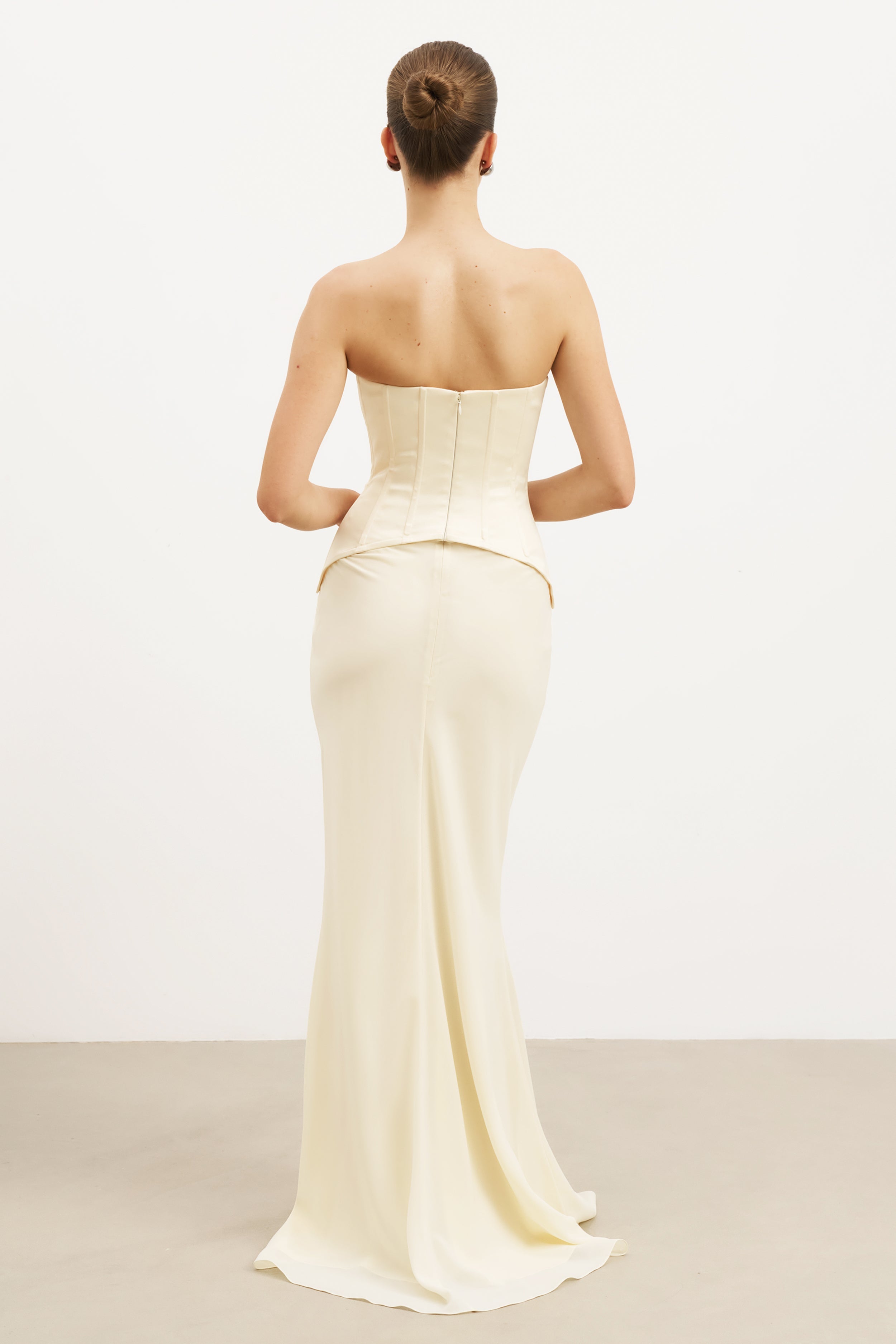 Satin Corset Gown with Sweetheart Neckline - Buttermilk