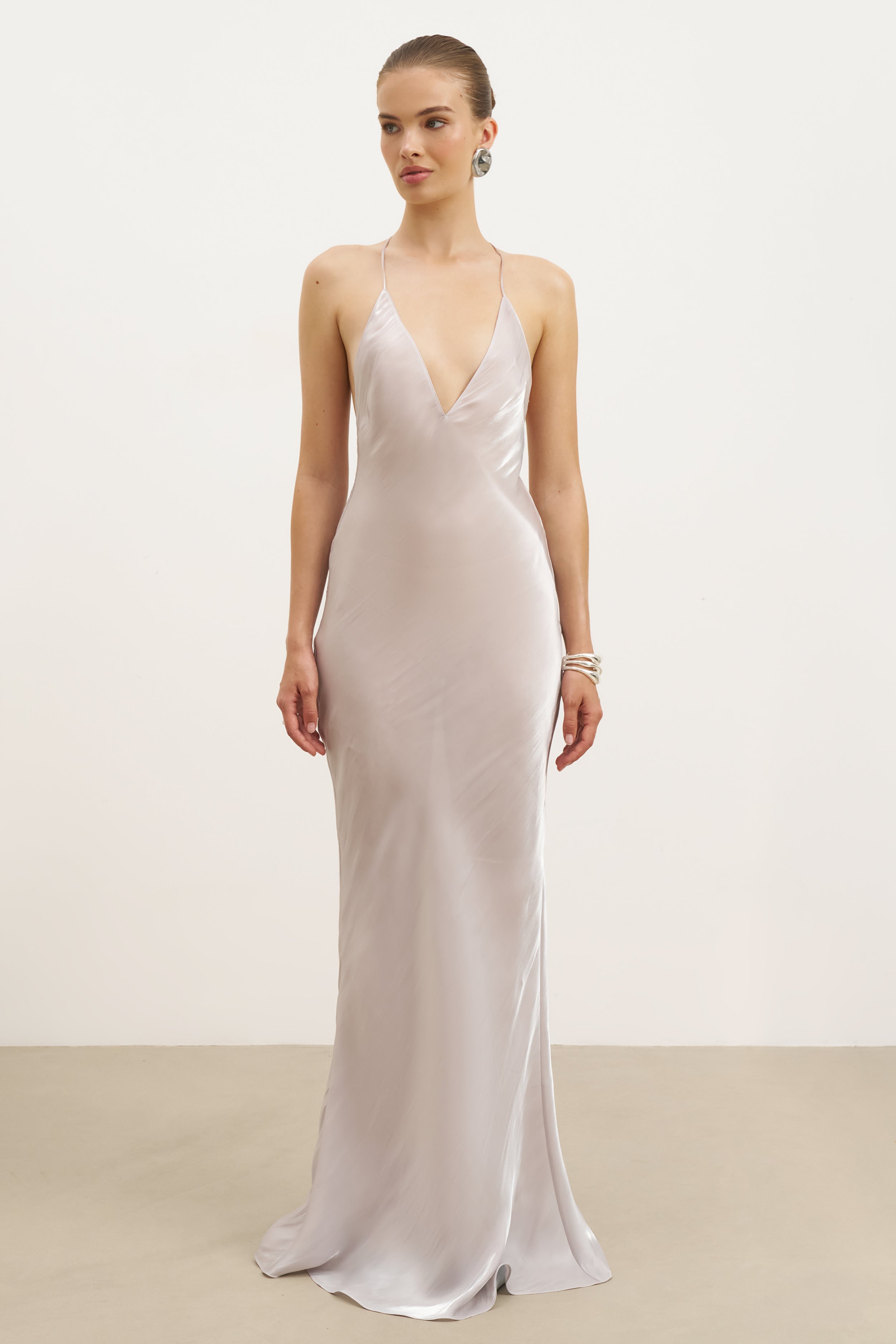 Pearl Detail Plunging Birthday Gown - Oyster Pearl