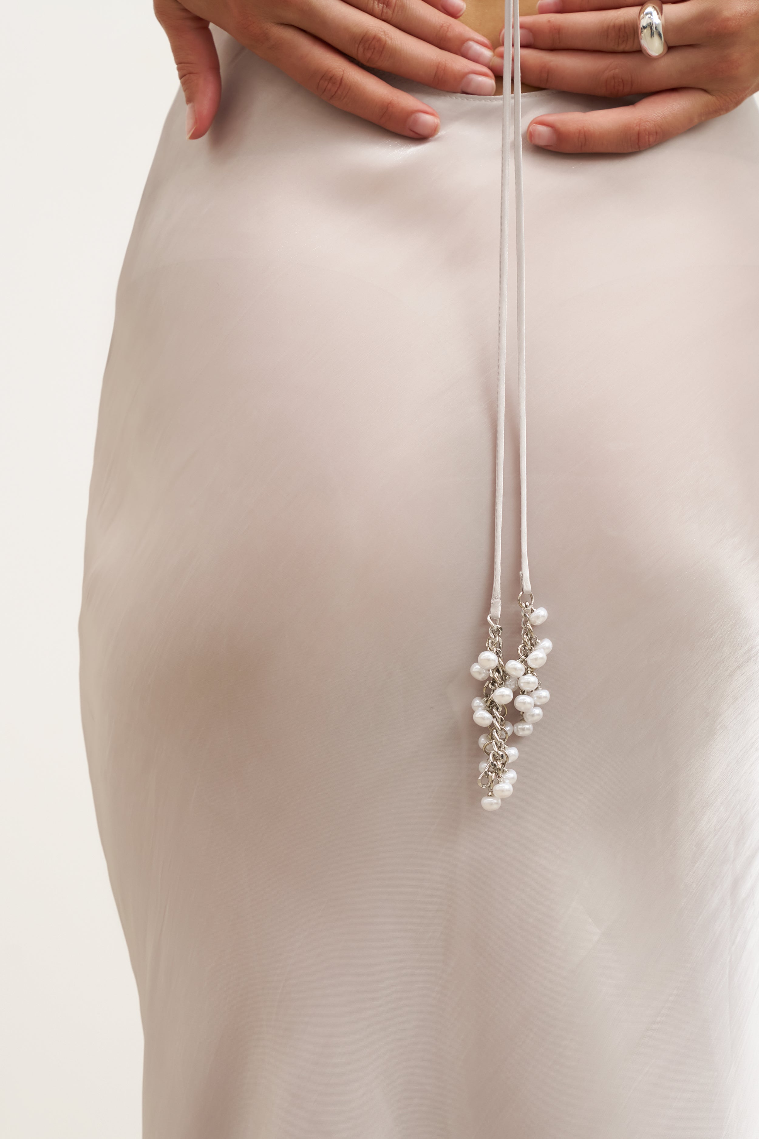 Pearl Detail Plunging Birthday Gown - Oyster Pearl