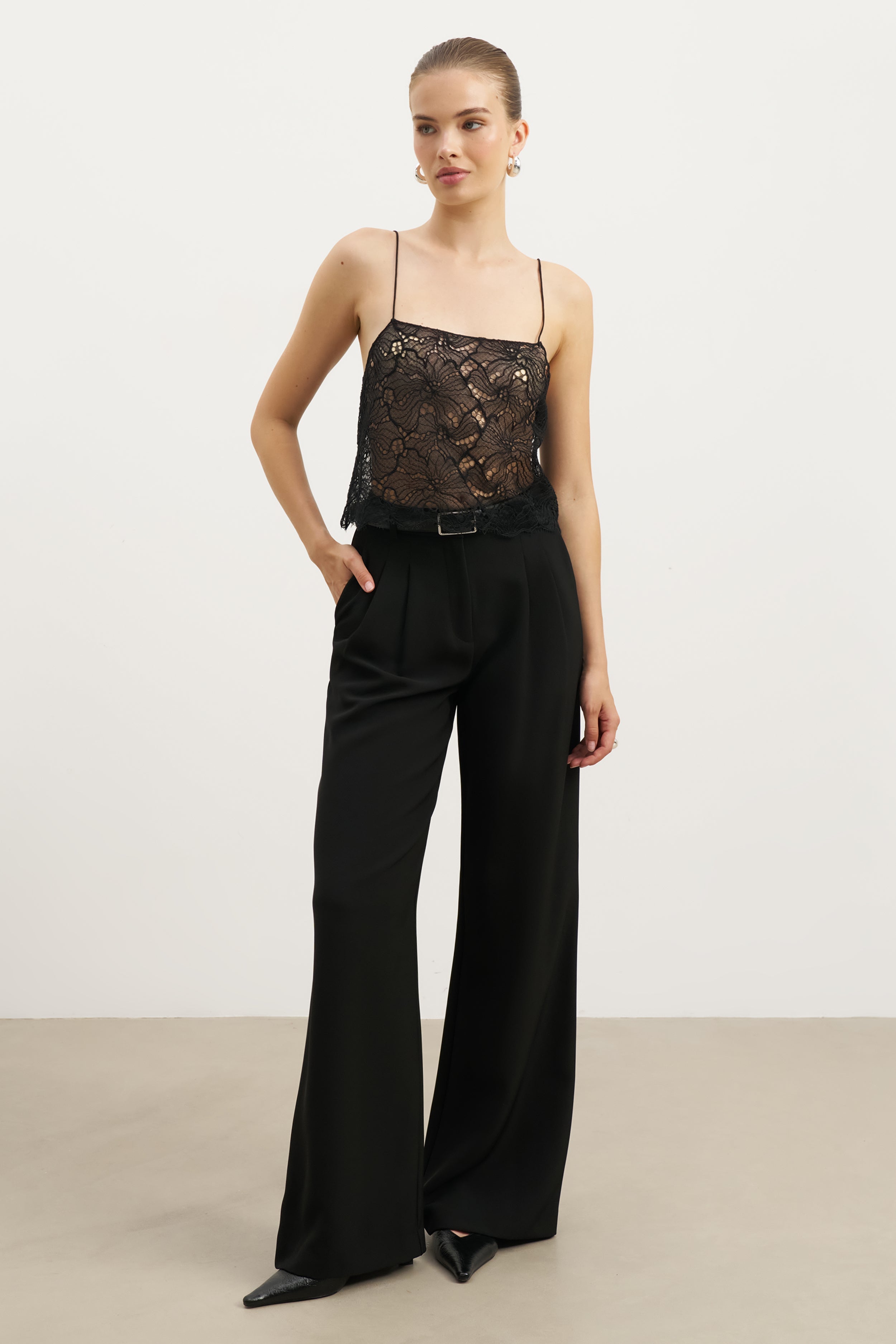 Lace Square Neck Camisole - Black
