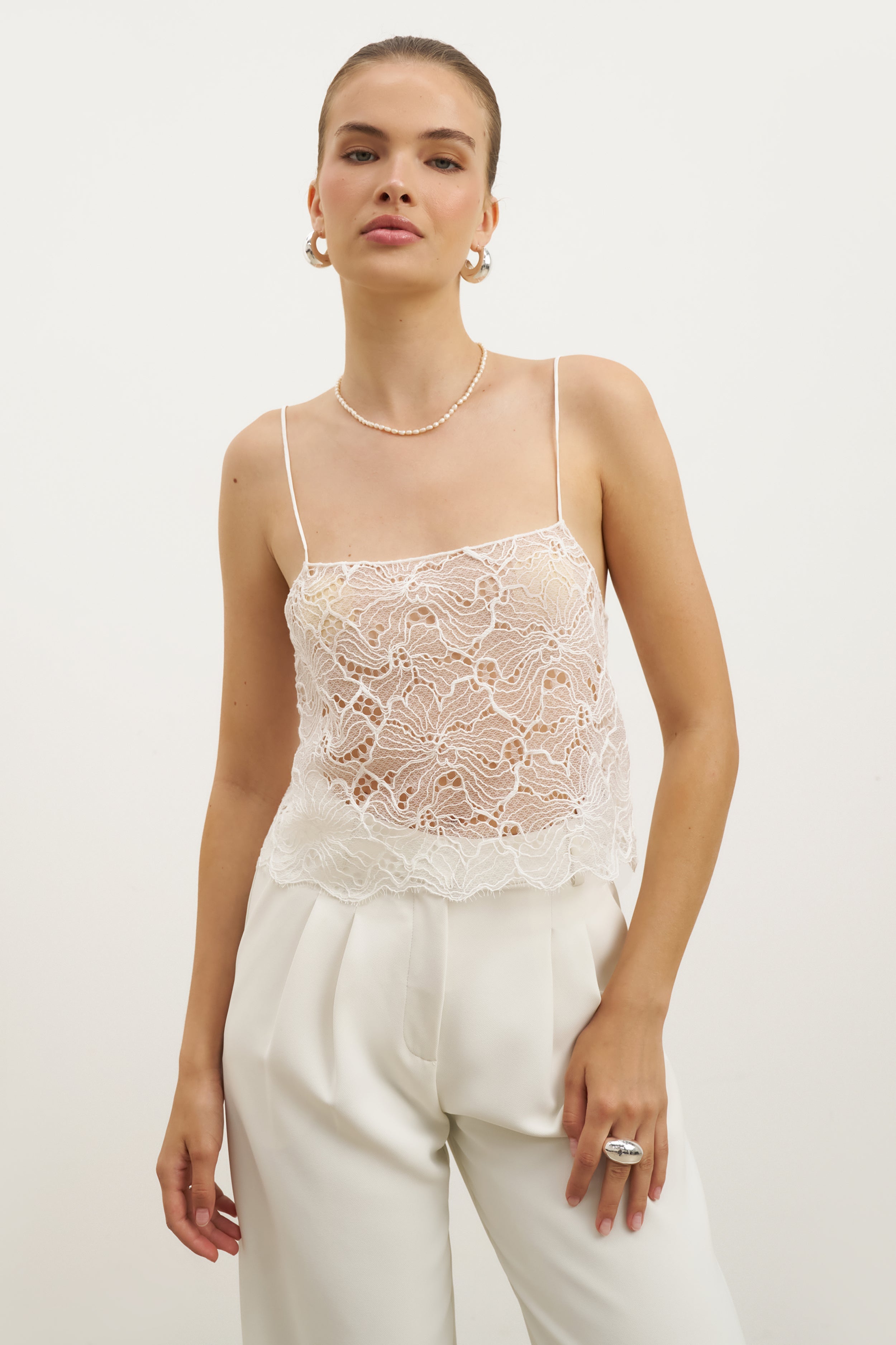 Lace Square Neck Camisole - White