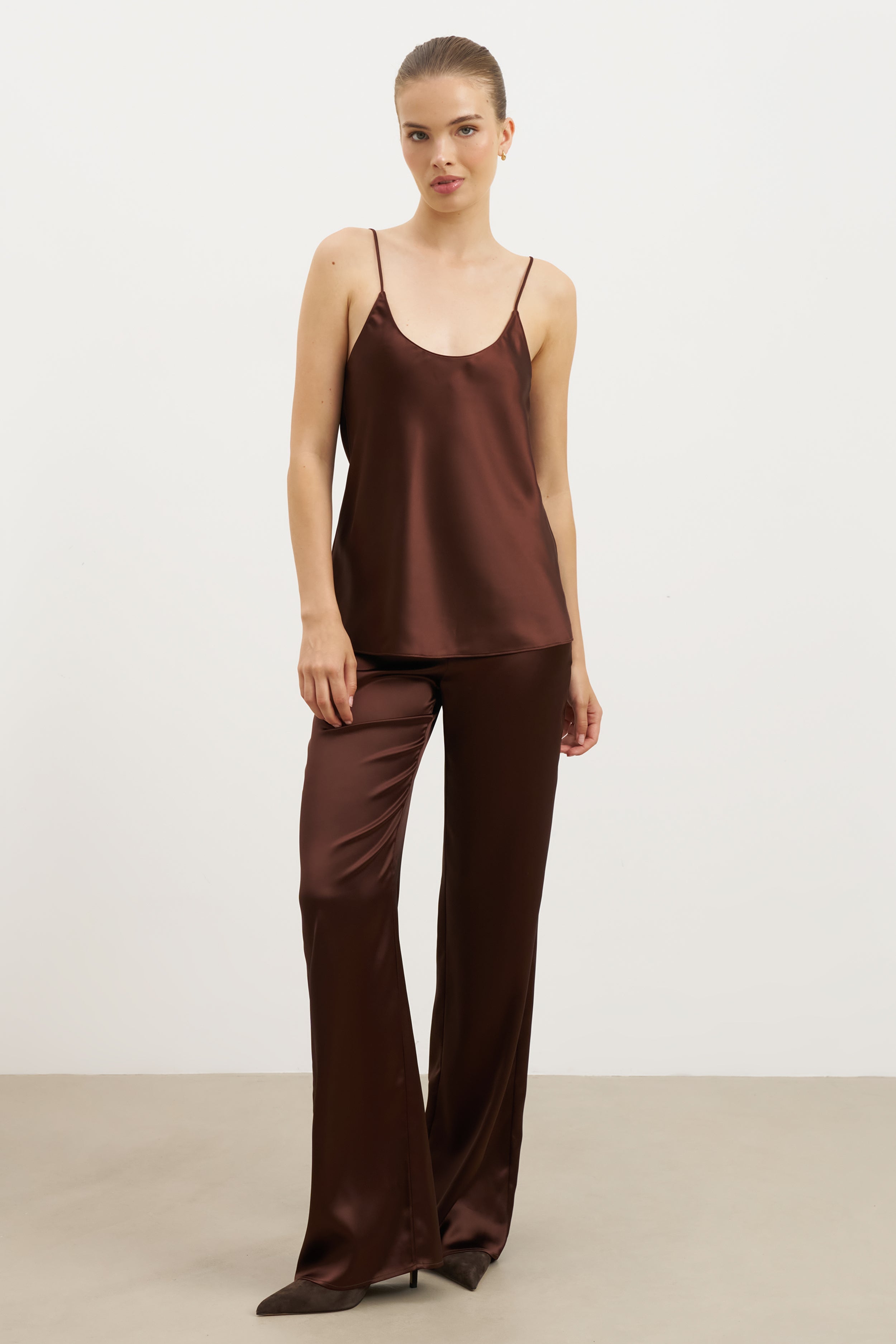 Satin Scoop Neck Camisole - Carob