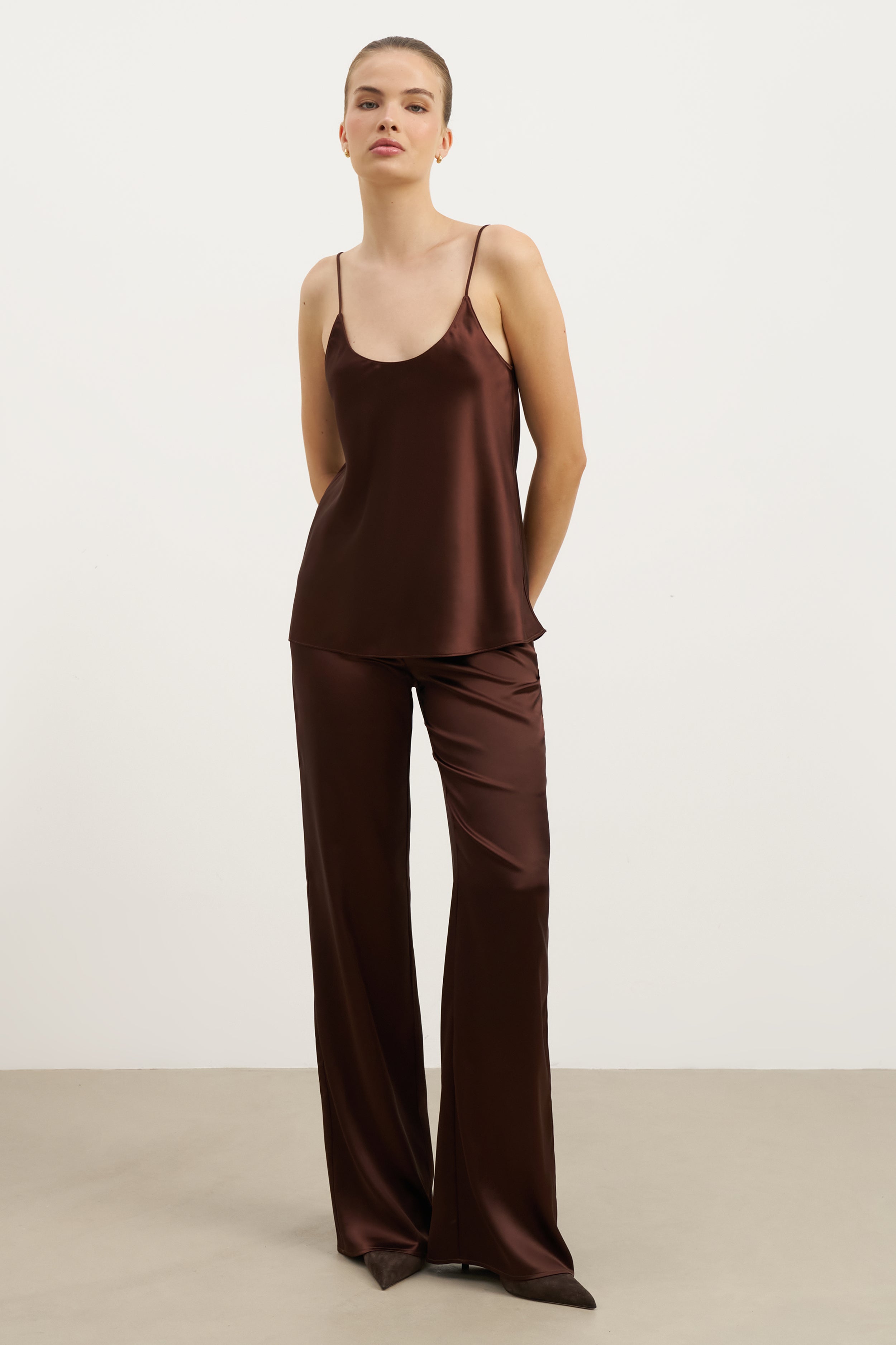 Satin Scoop Neck Camisole - Carob