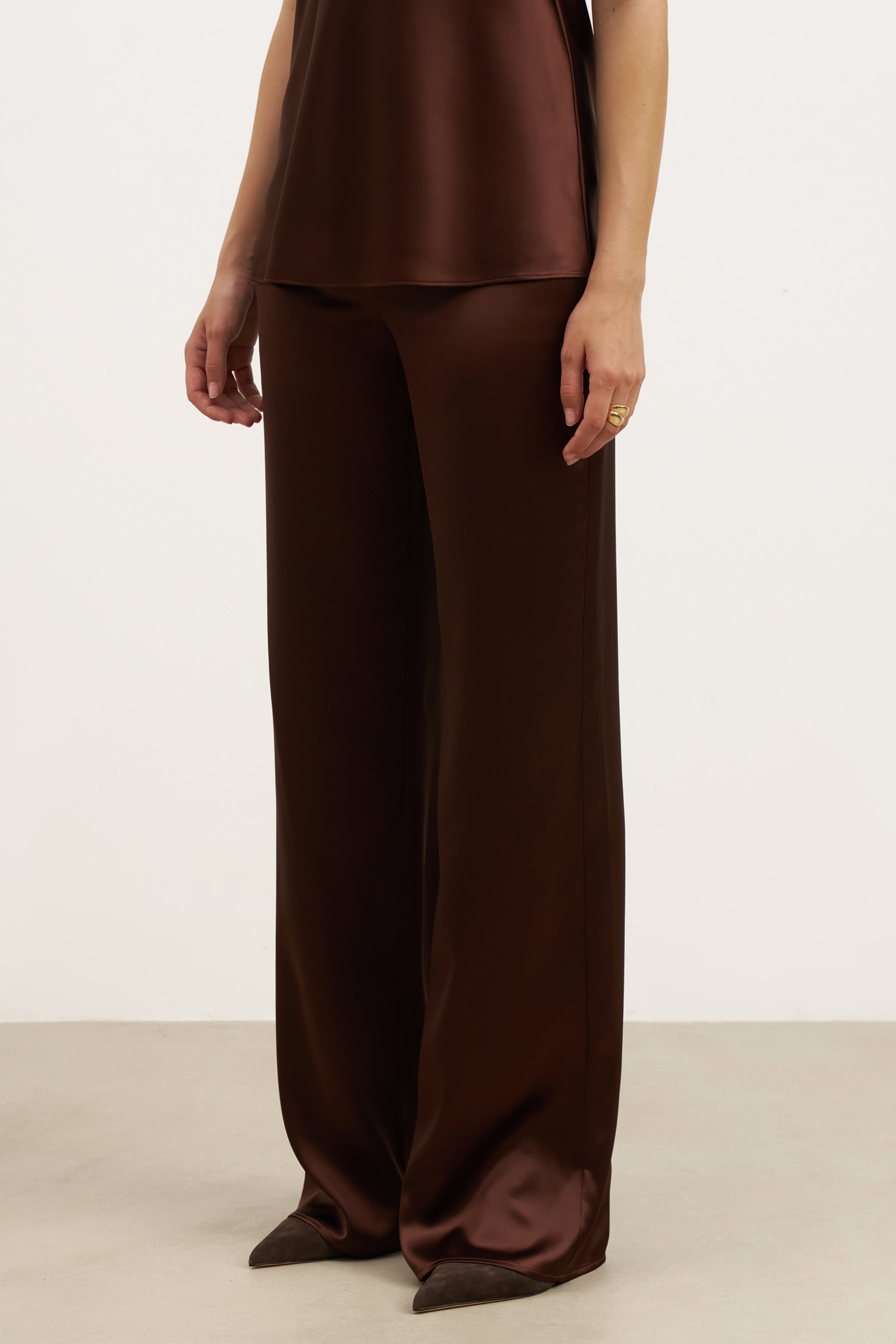 Formal Satin Straight Leg Trousers - Carob