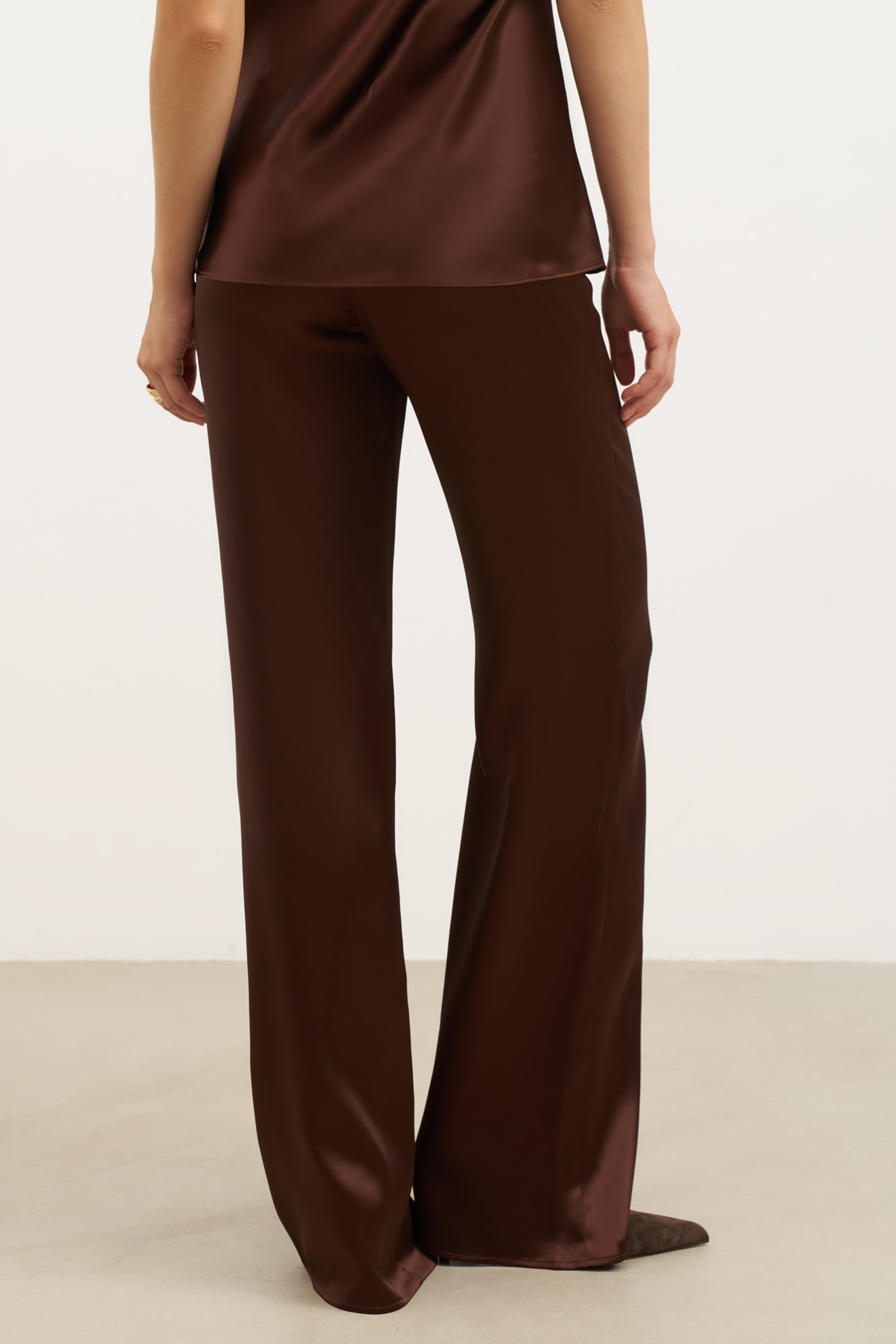 Formal Satin Straight Leg Trousers - Carob