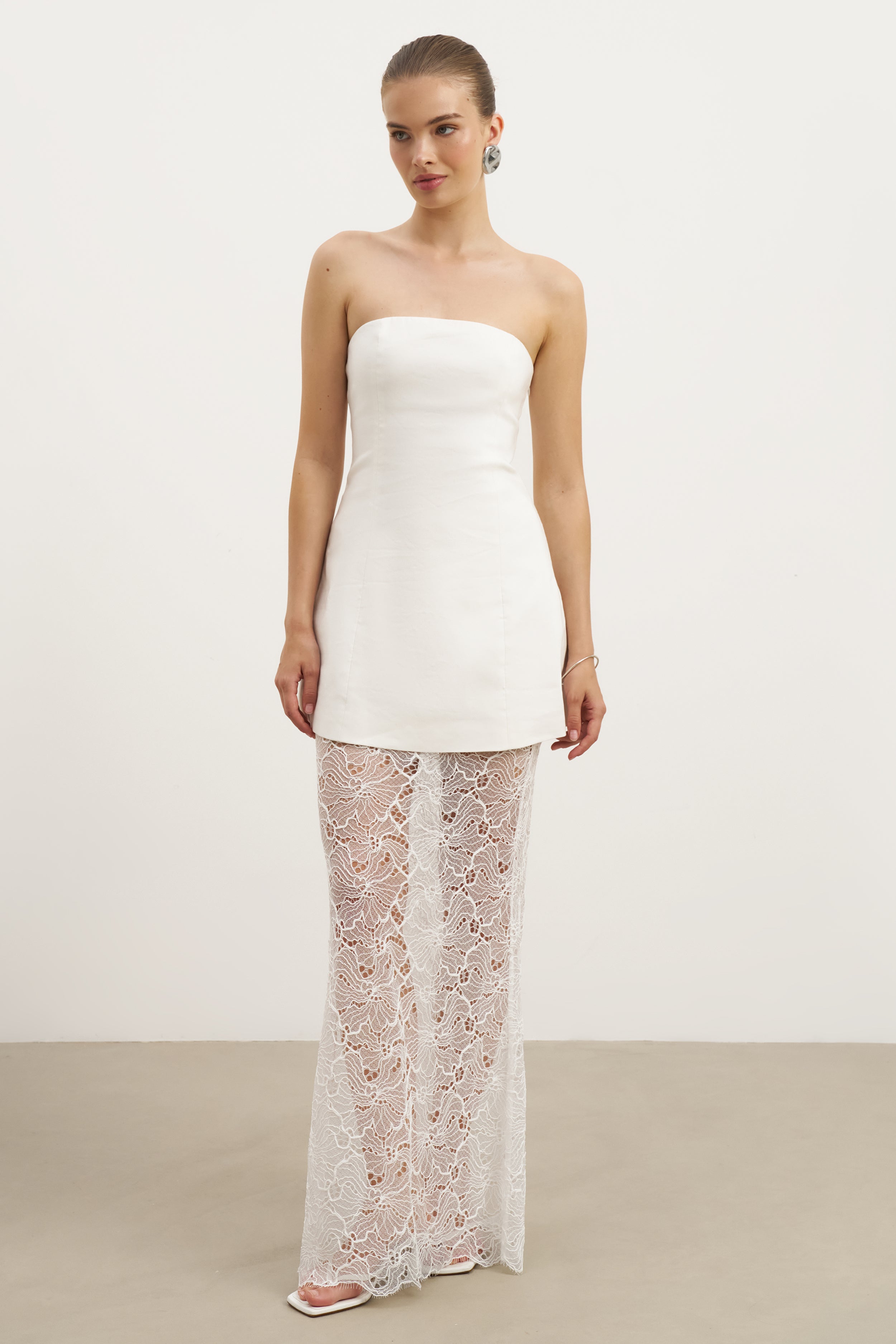 Lace Column Maxi Skirt - White