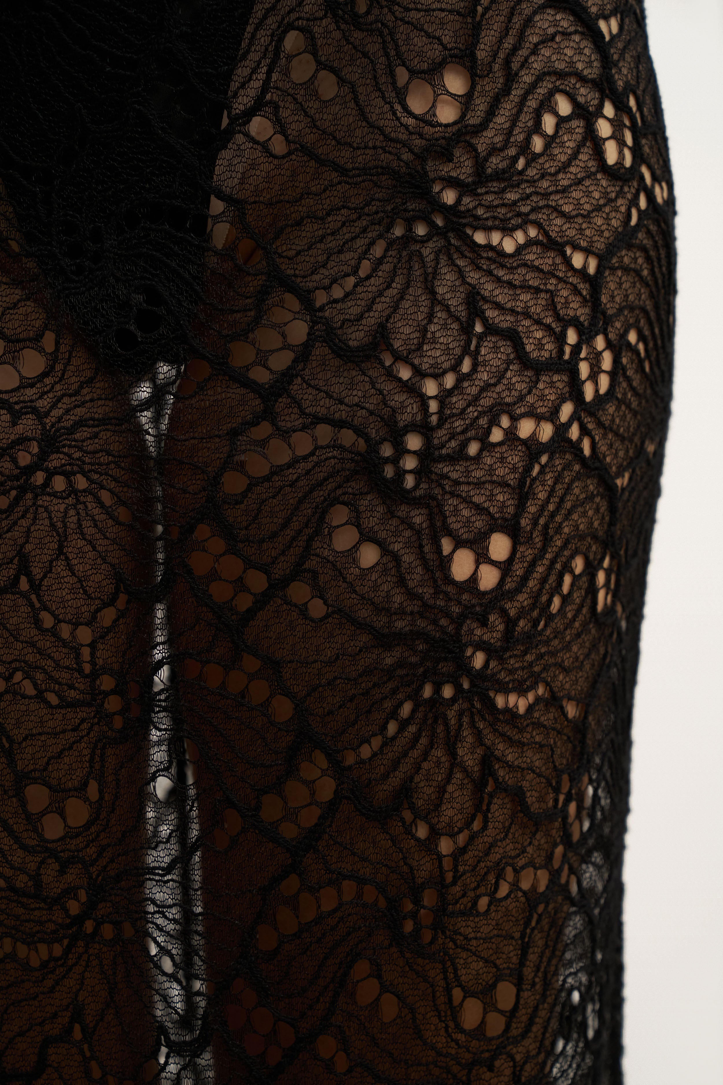 Lace Column Maxi Skirt - Black