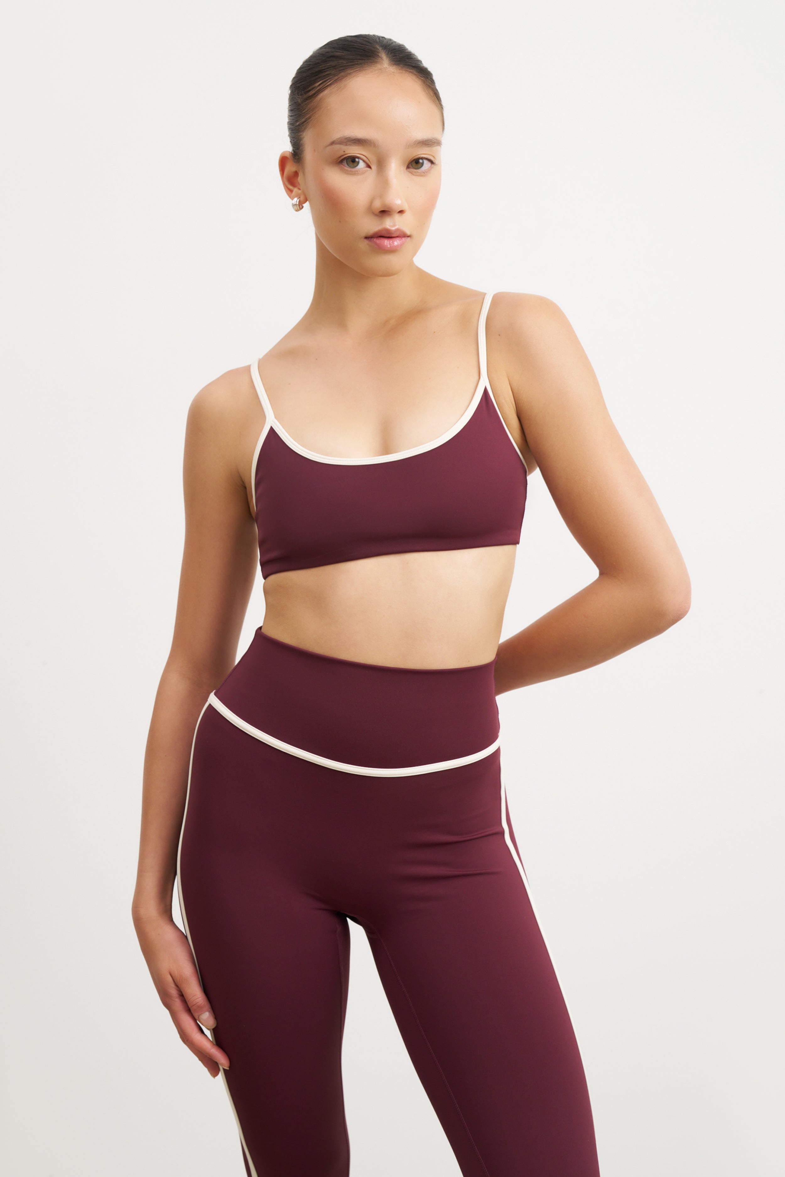 Base Contrast Trim Cami Bra - Merlot/Tofu