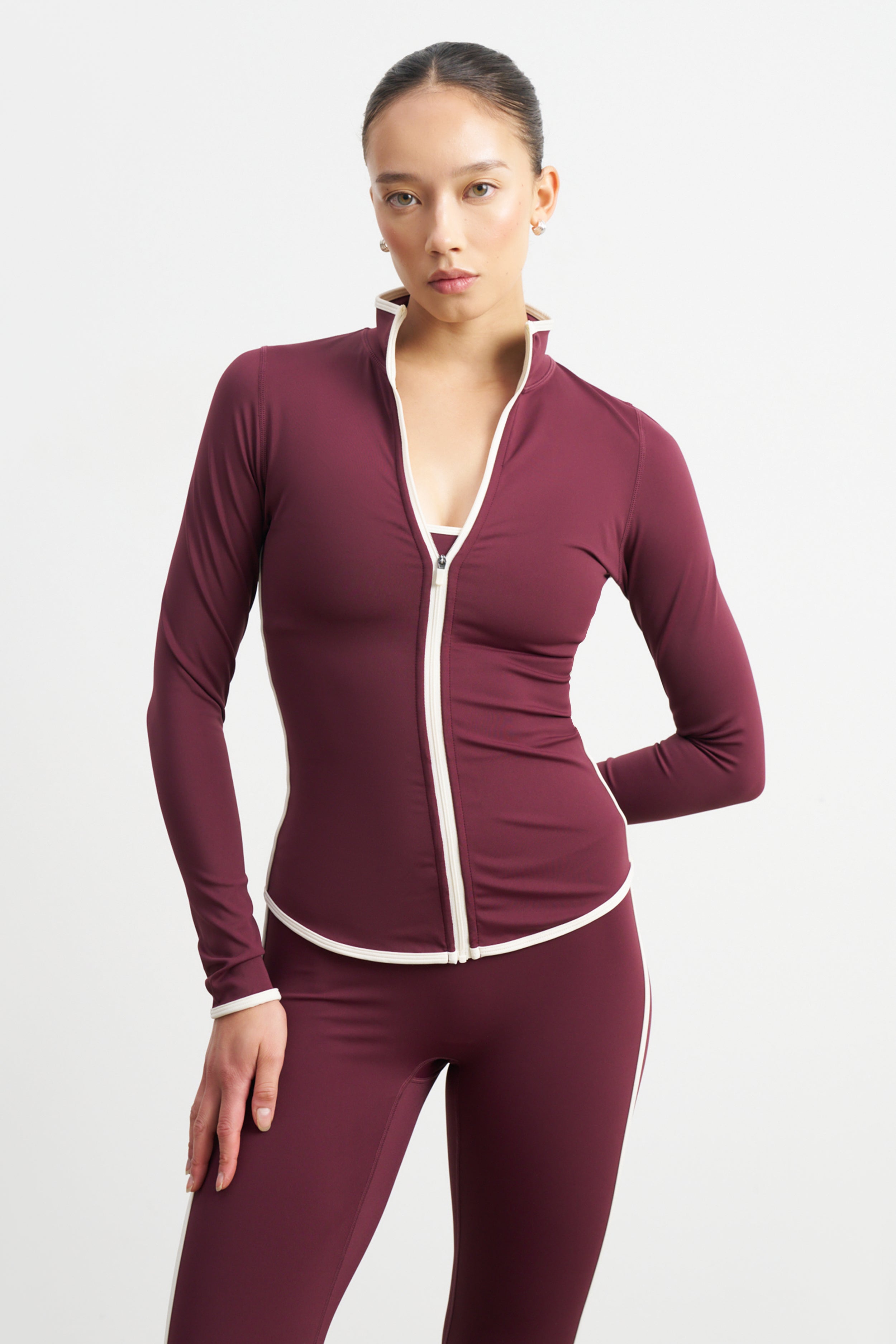 Base Contrast Trim Zip Up Jacket - Merlot/Tofu
