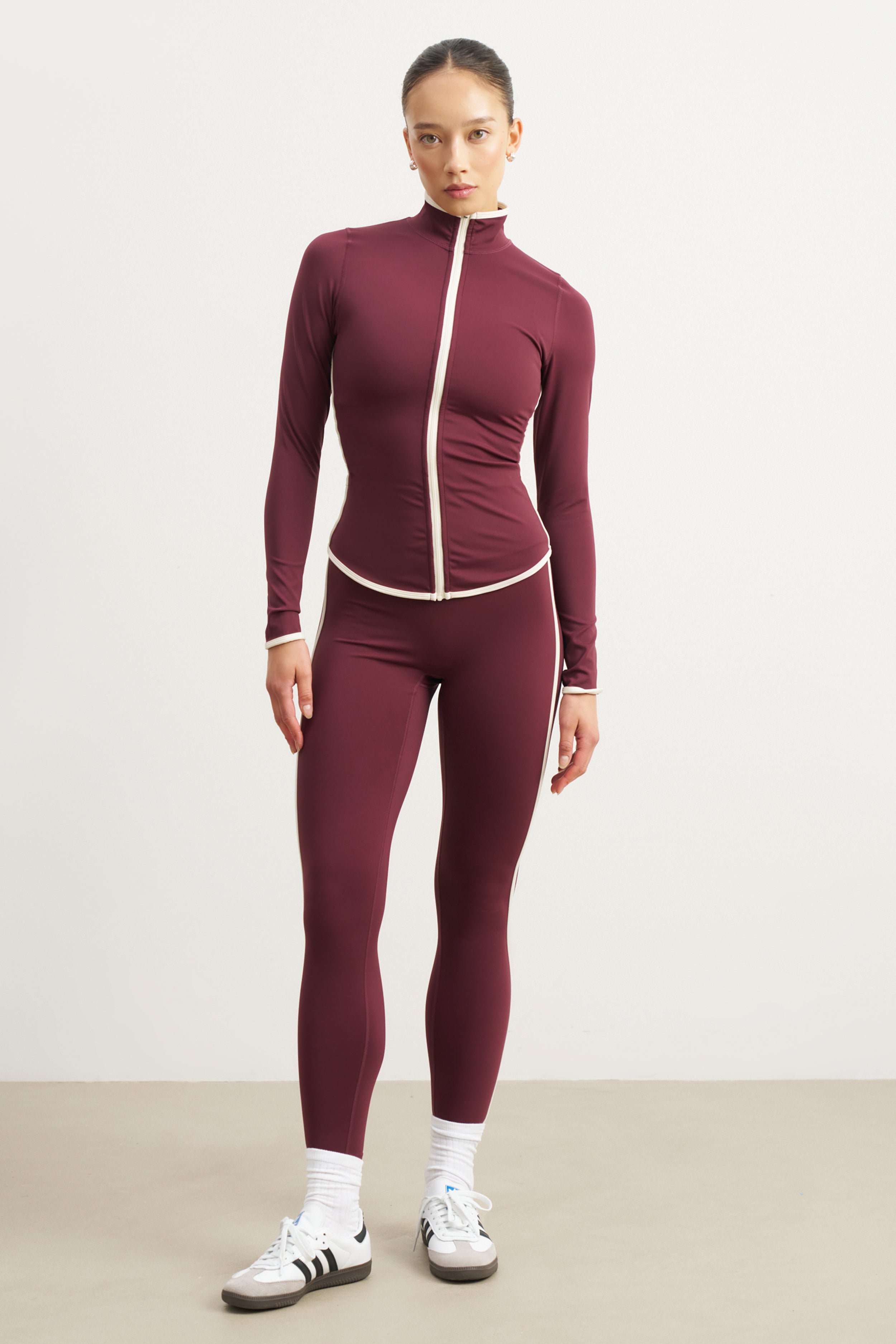 Base Contrast Trim Zip Up Jacket - Merlot/Tofu