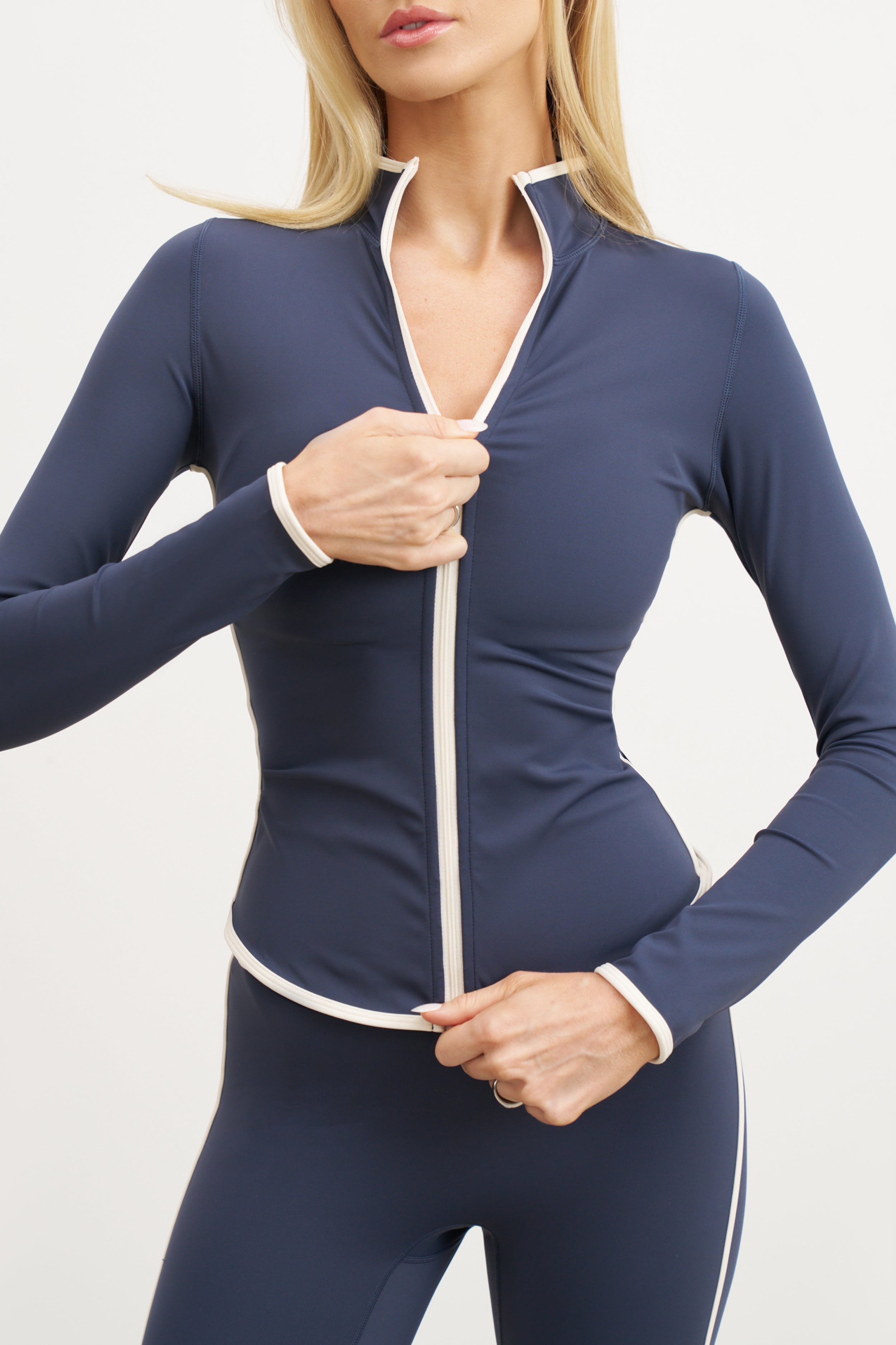 Base Contrast Trim Zip Up Jacket - Midnight Blue/Tofu