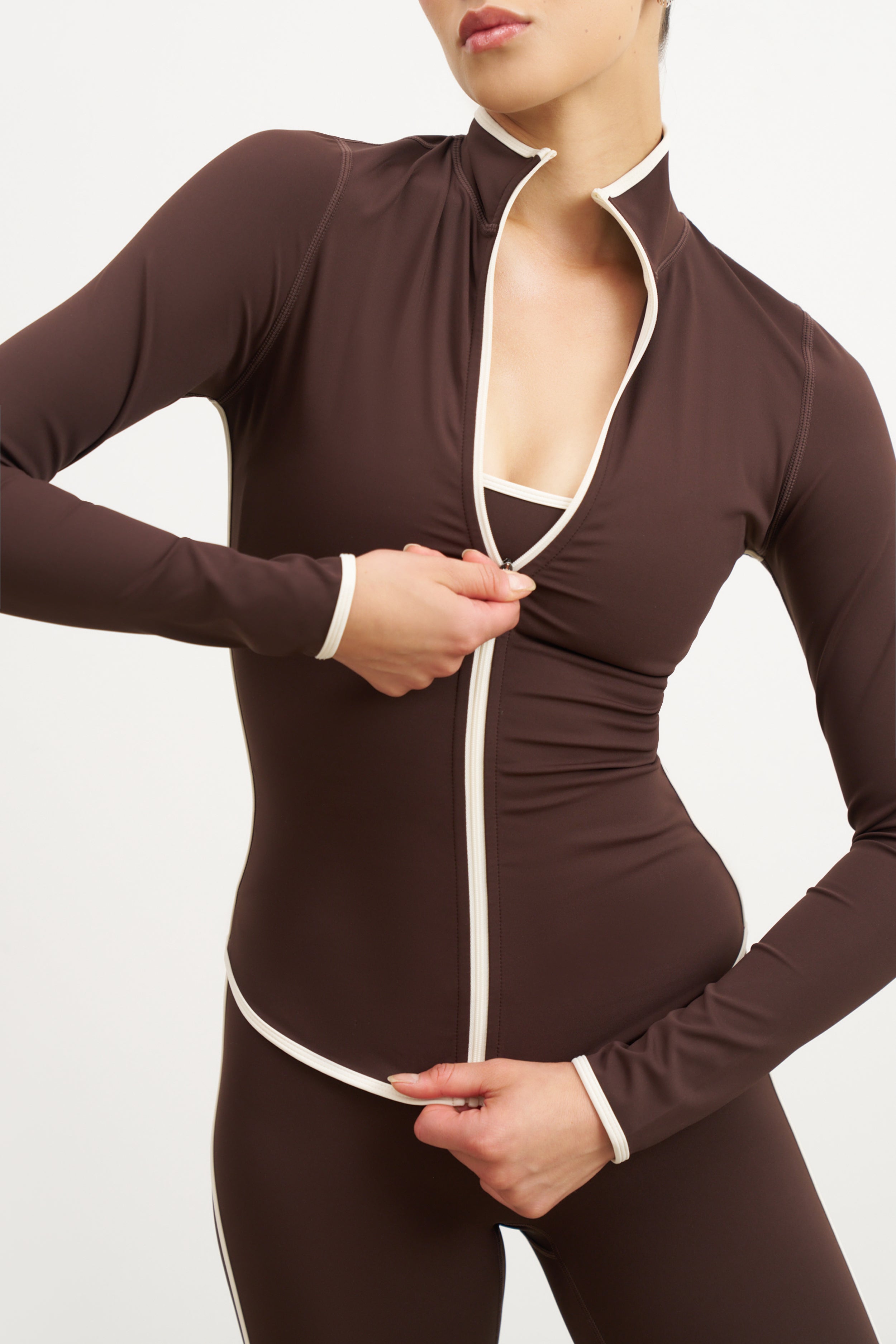 Base Contrast Trim Zip Up Jacket - Carob/Tofu