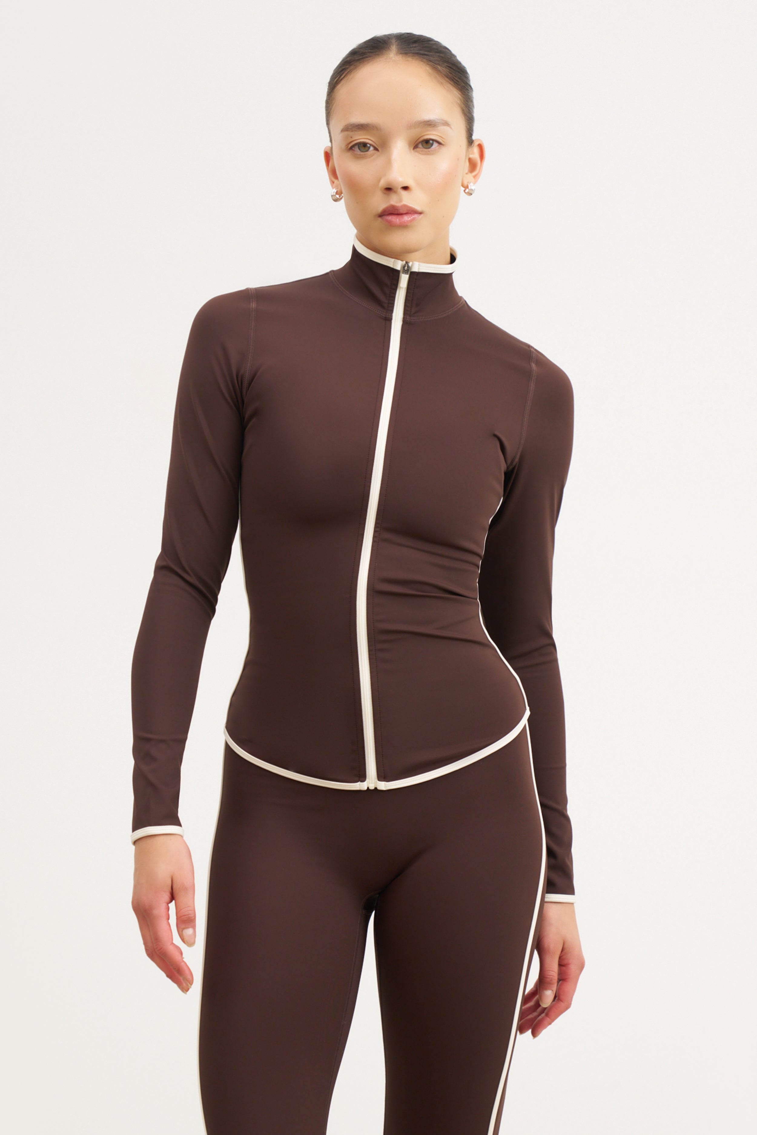 Base Contrast Trim Zip Up Jacket - Carob/Tofu