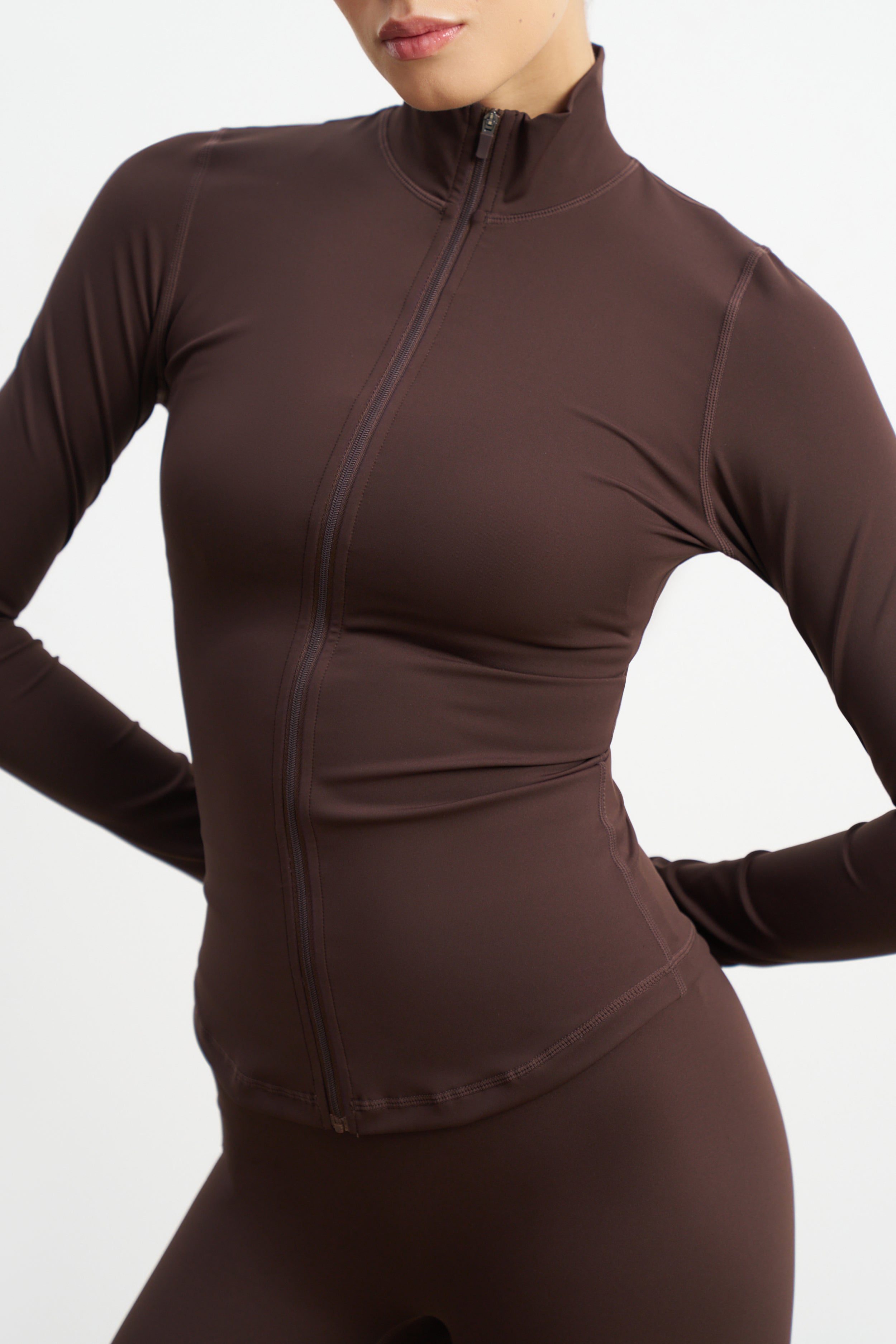 Base Sculpting Zip Up Jacket - Carob