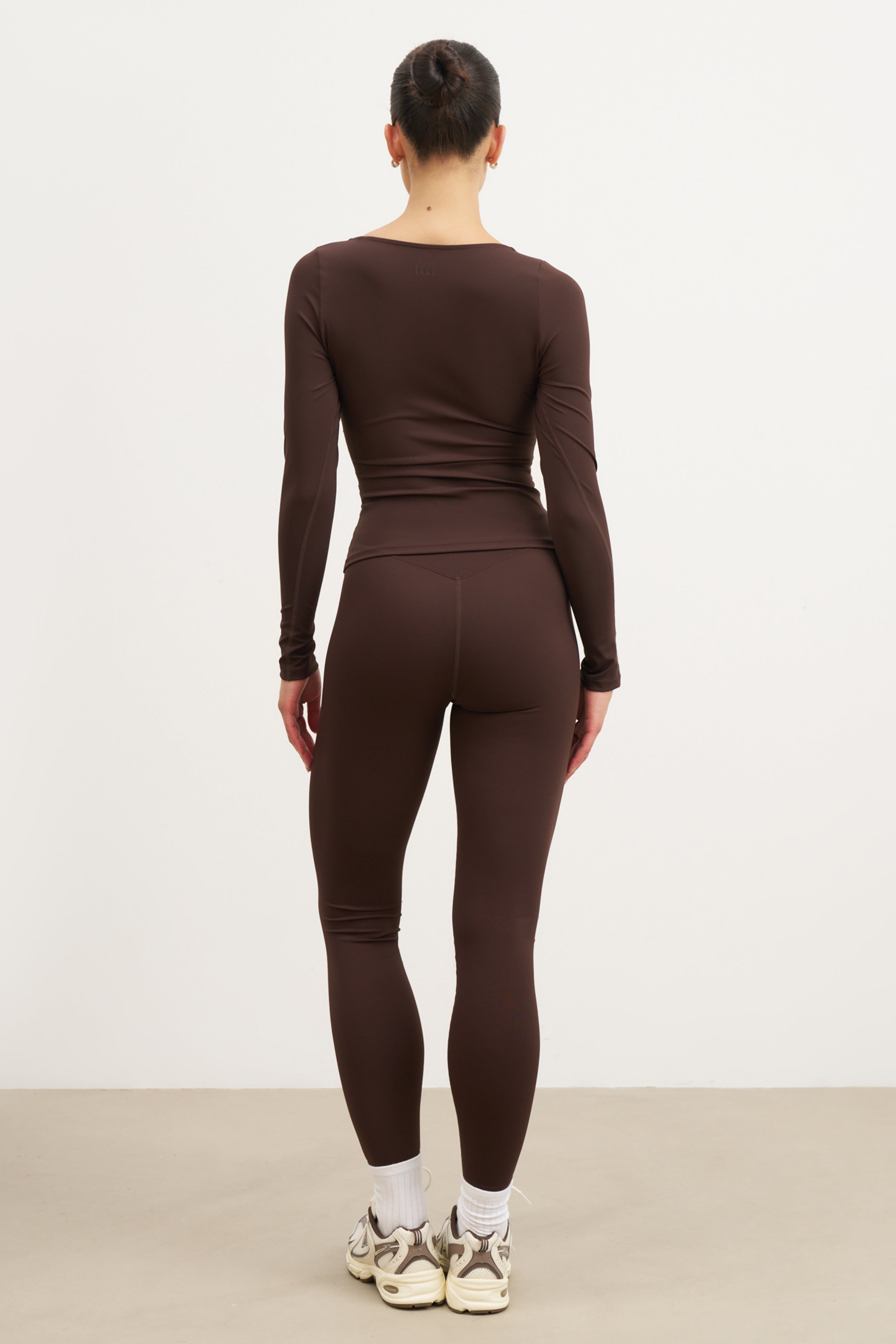 Base Sculpting Scoop Neck Long Sleeve Top - Carob