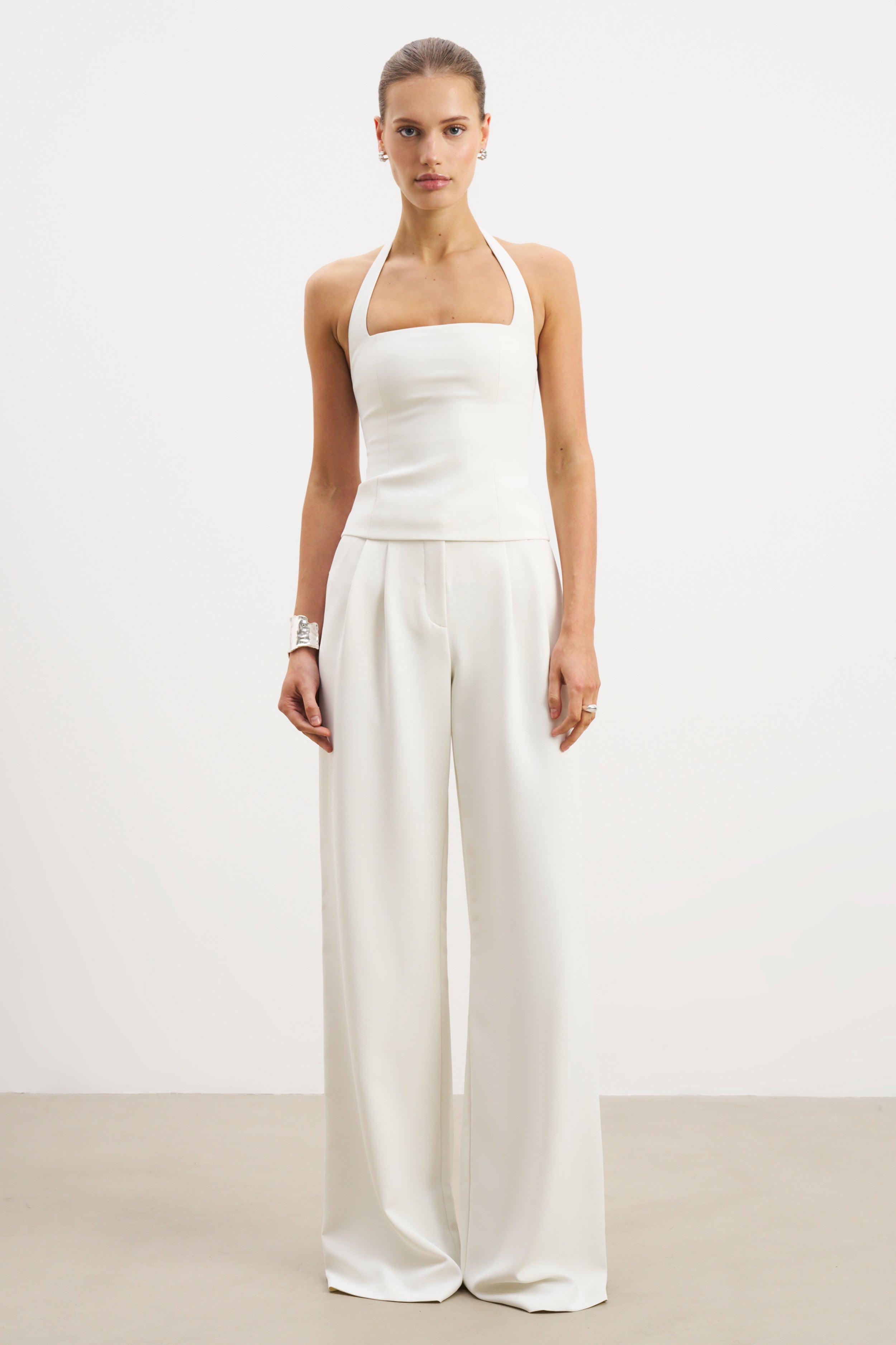 Effortless Tailored Halter Bodice Top - White