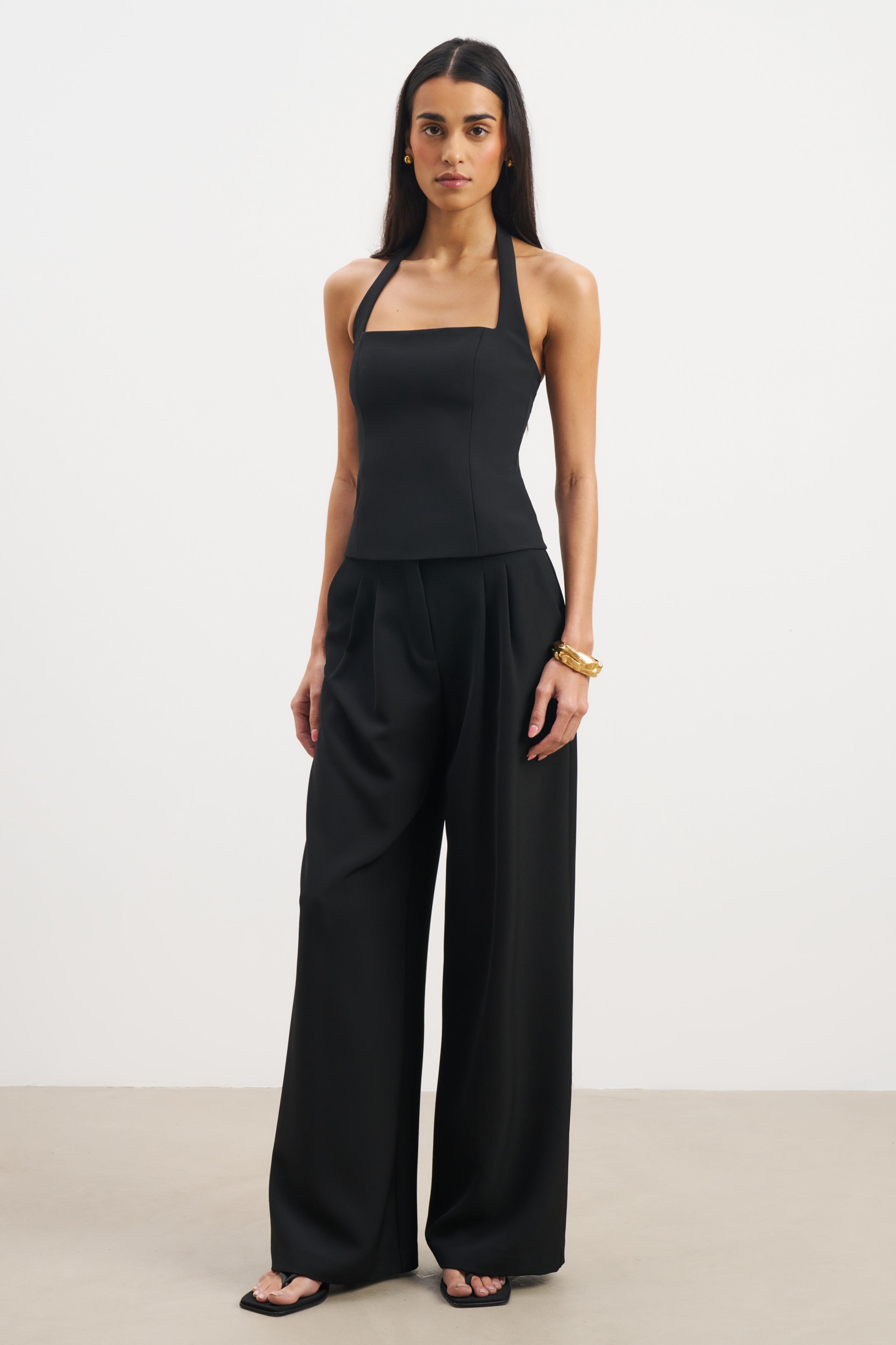 Effortless Tailored Halter Bodice Top - Black