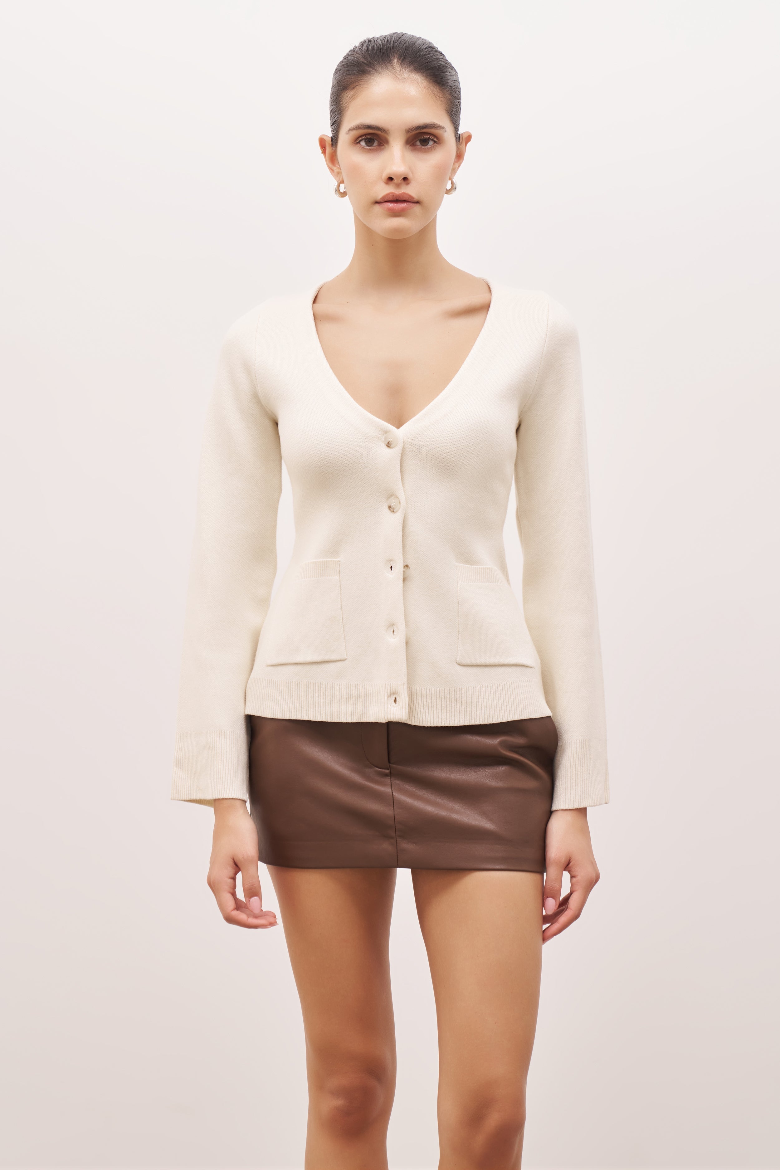 V Neck Hourglass Cardigan - Cream
