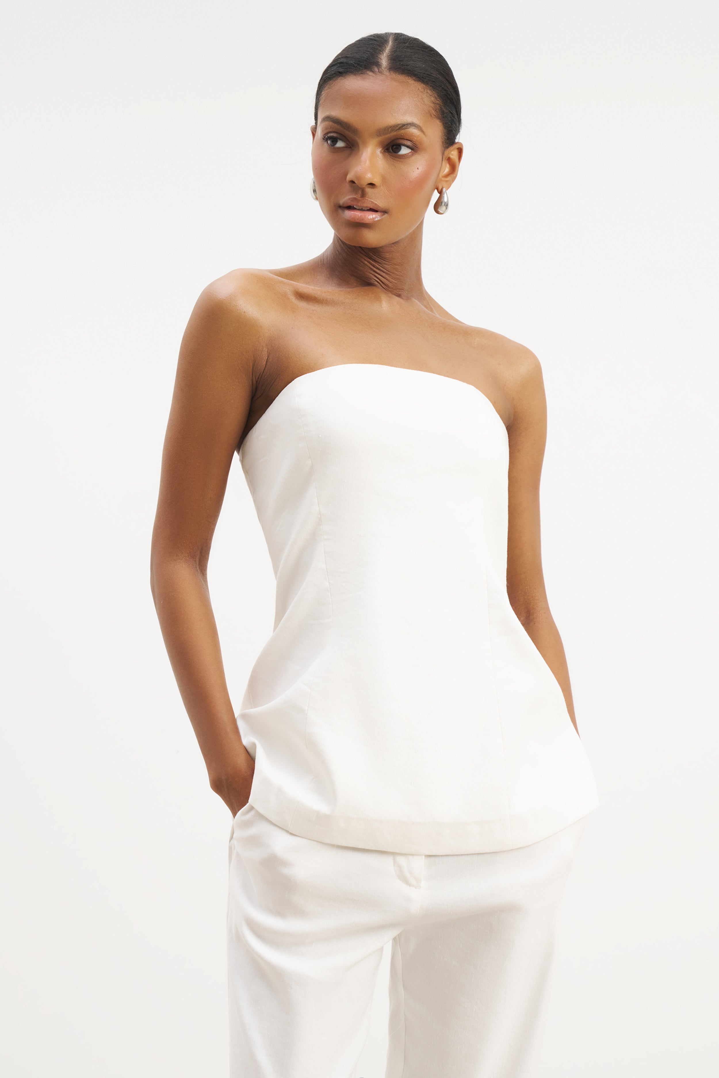 Strapless Linen A Line Bodice - White