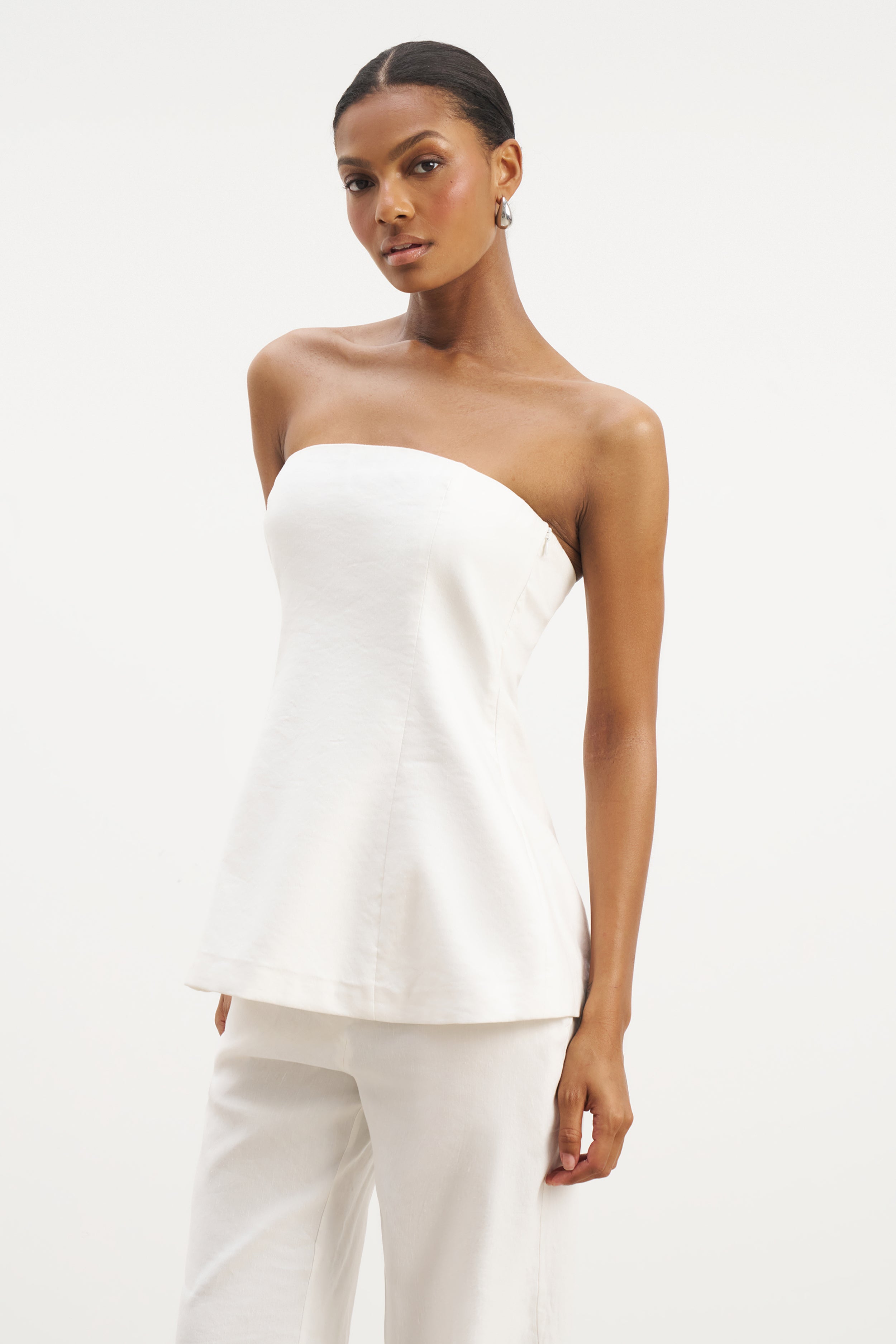 Strapless Linen A Line Bodice - White