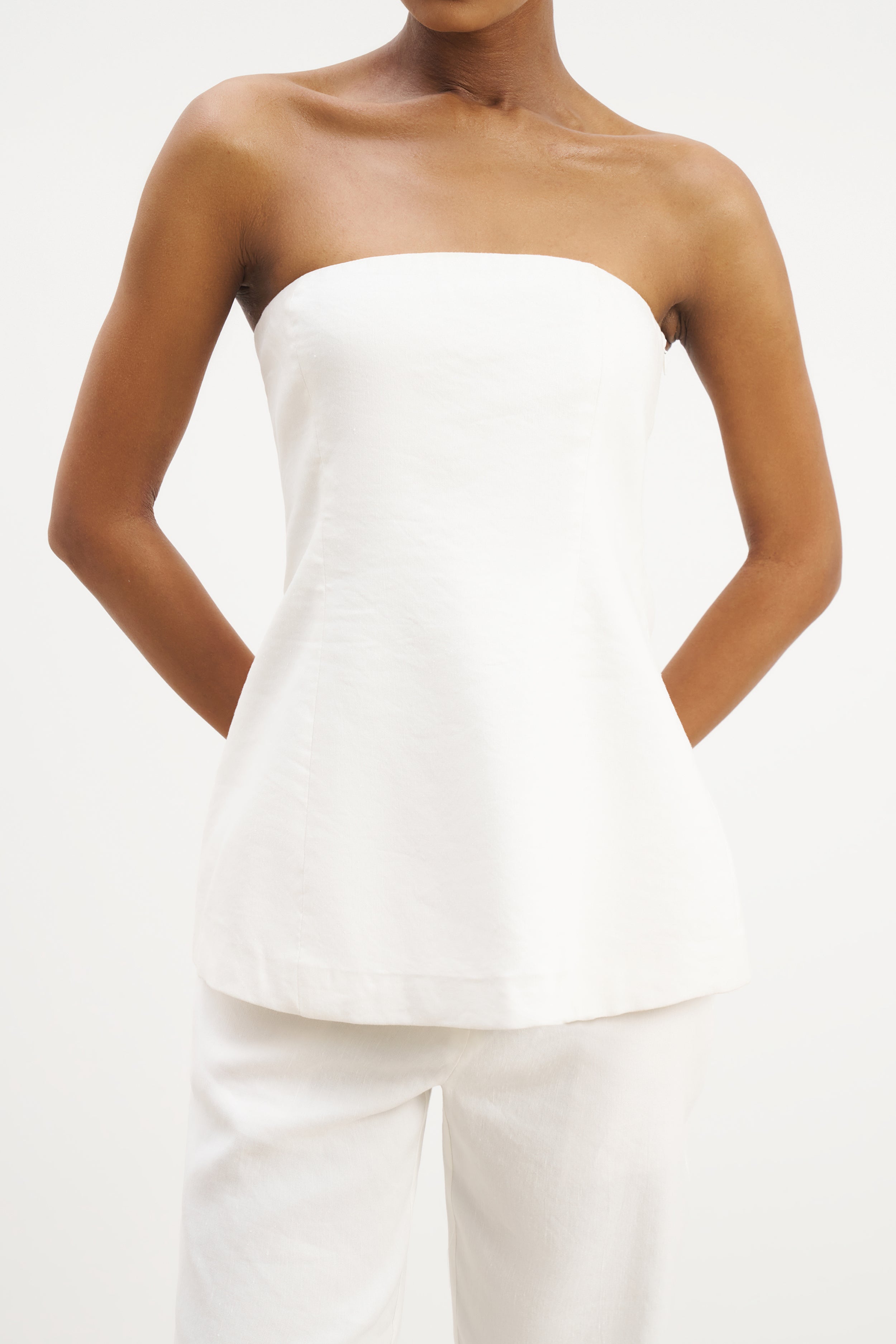 Strapless Linen A Line Bodice - White