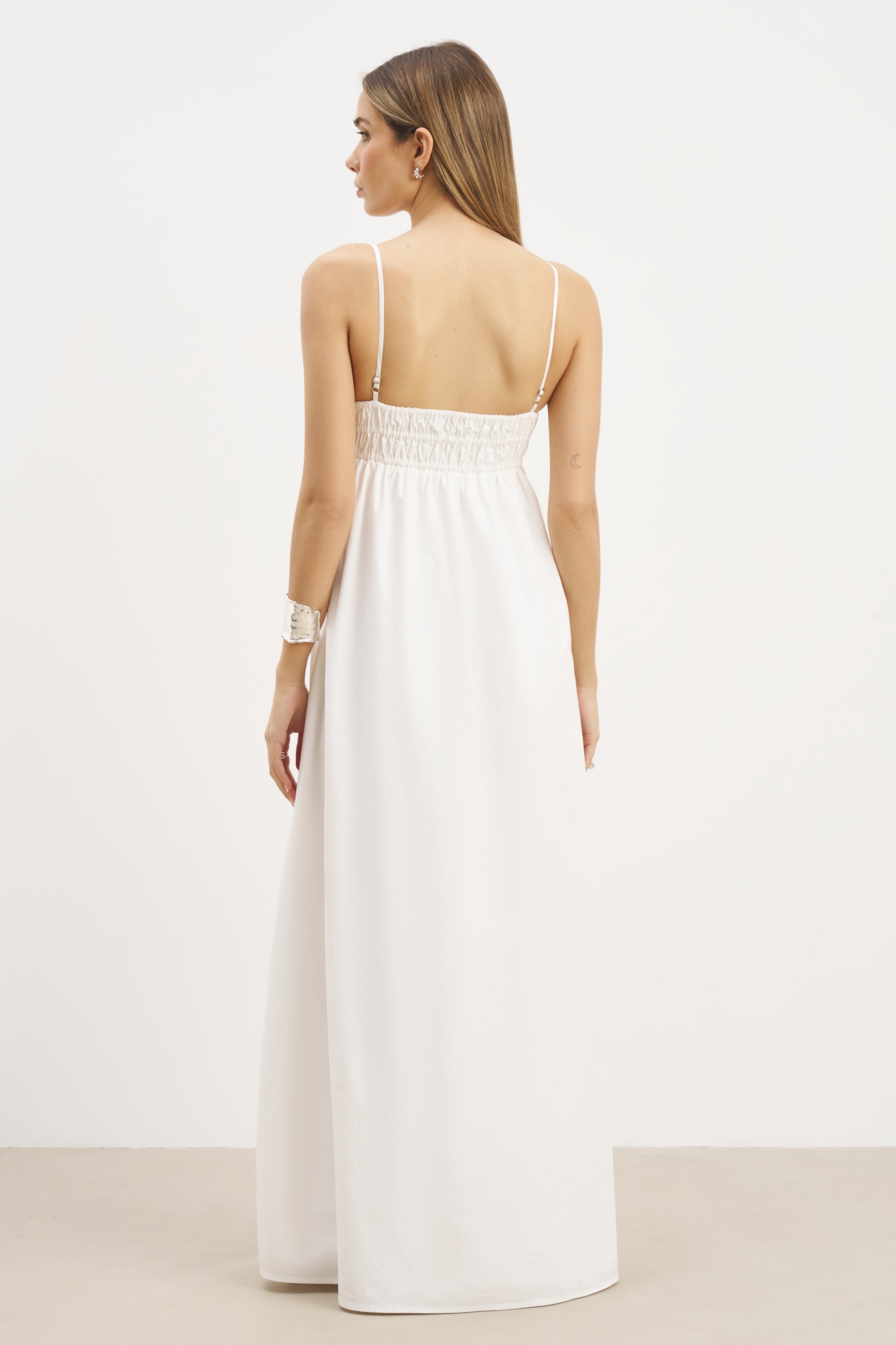 Ruched Cotton Maxi Dress - White
