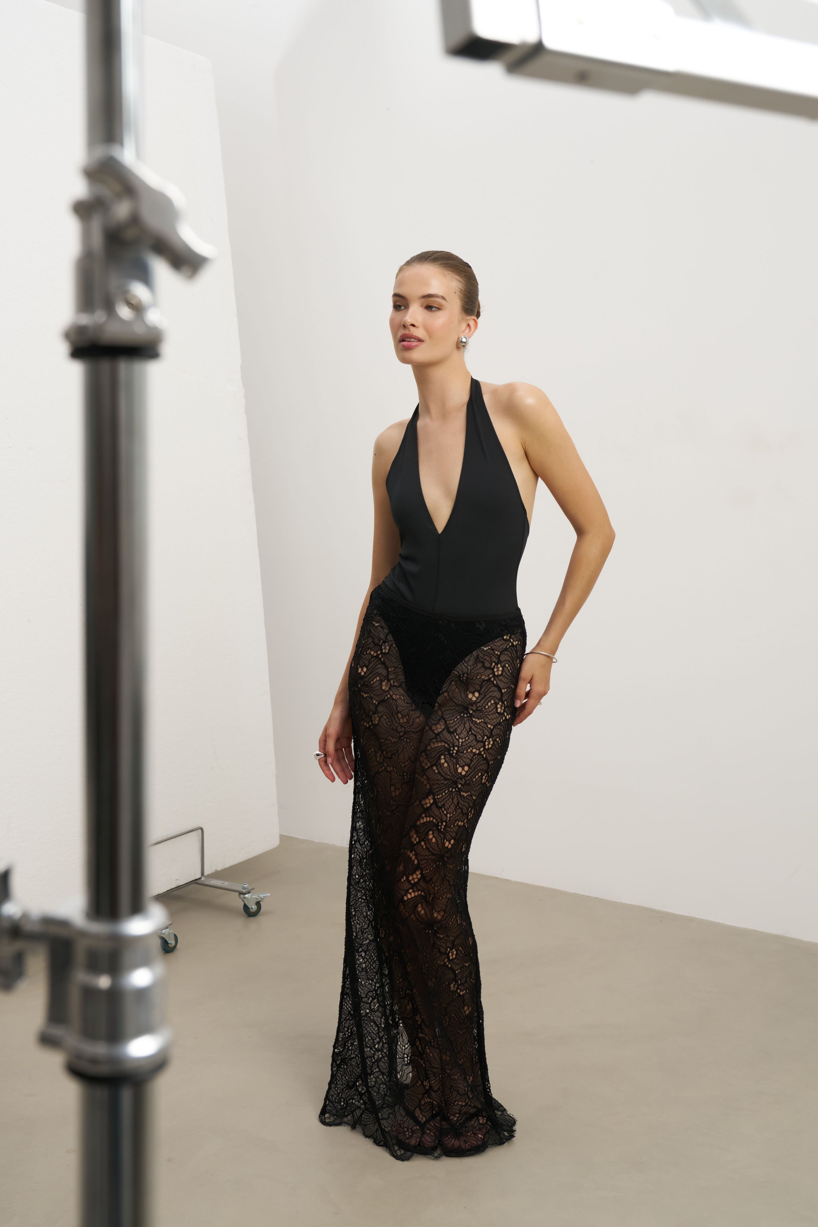 Lace Column Maxi Skirt - Black