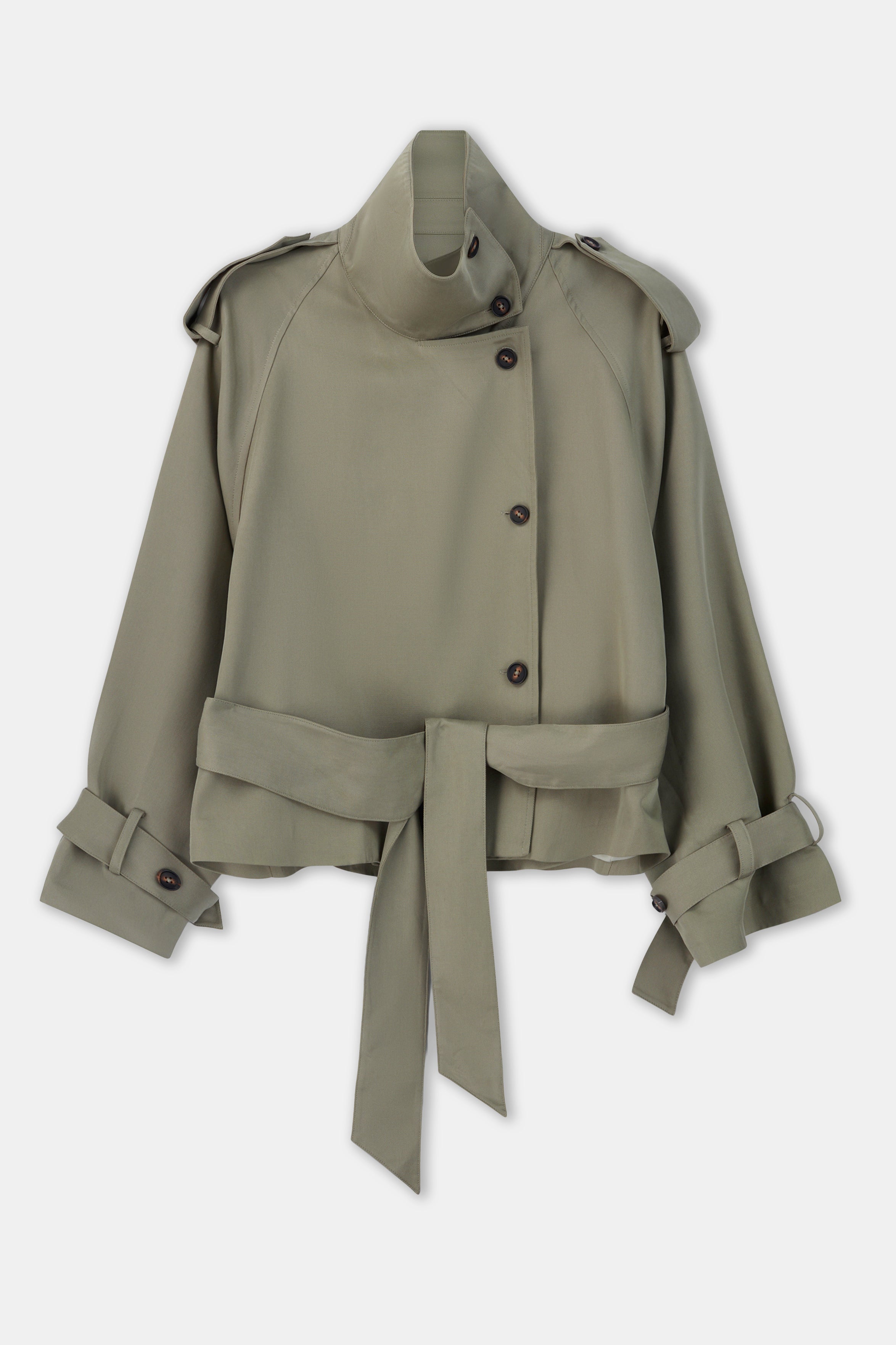 Cropped Funnel Neck Trench - Antique Sage