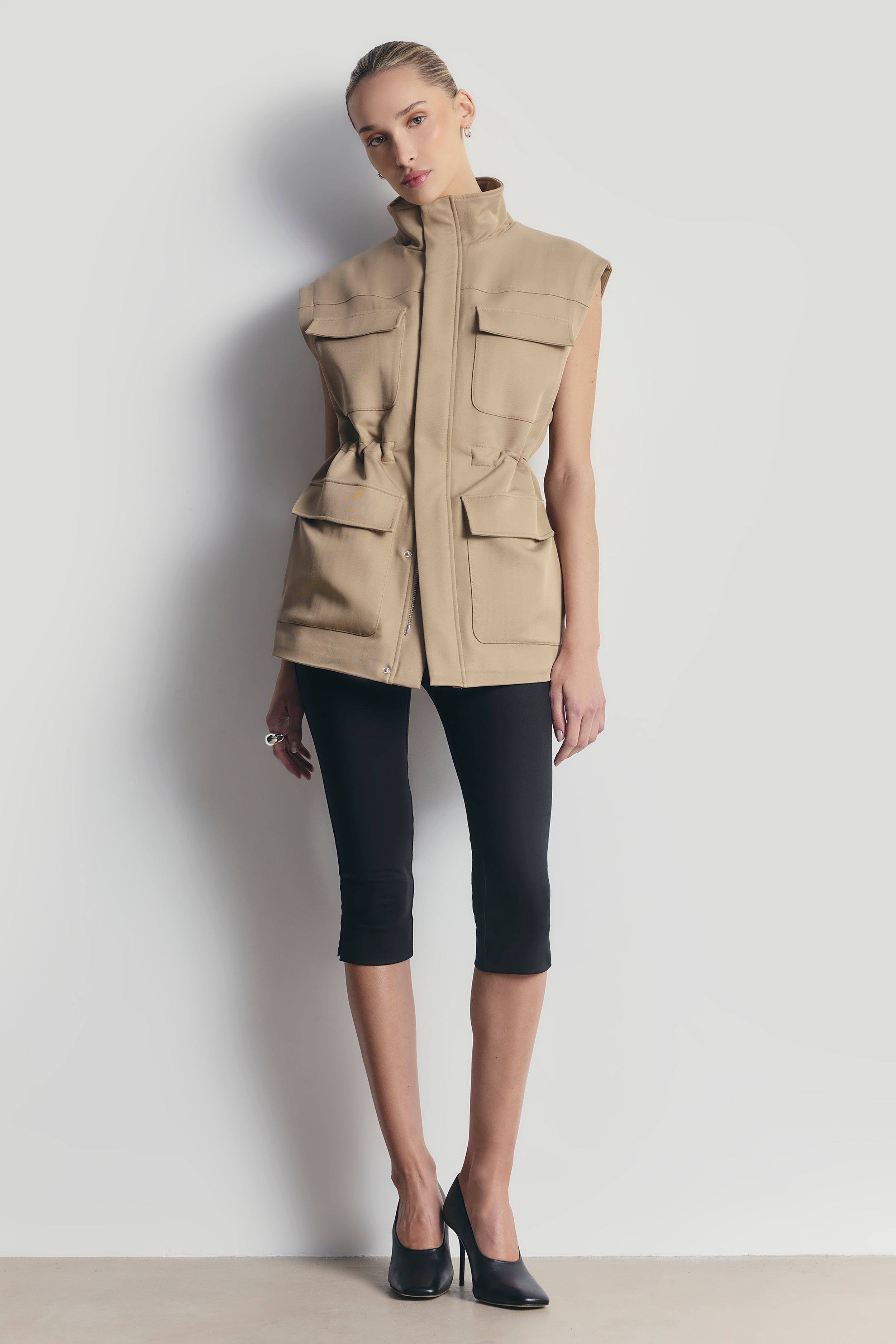 Cotton Sleeveless Utility Vest - Tan
