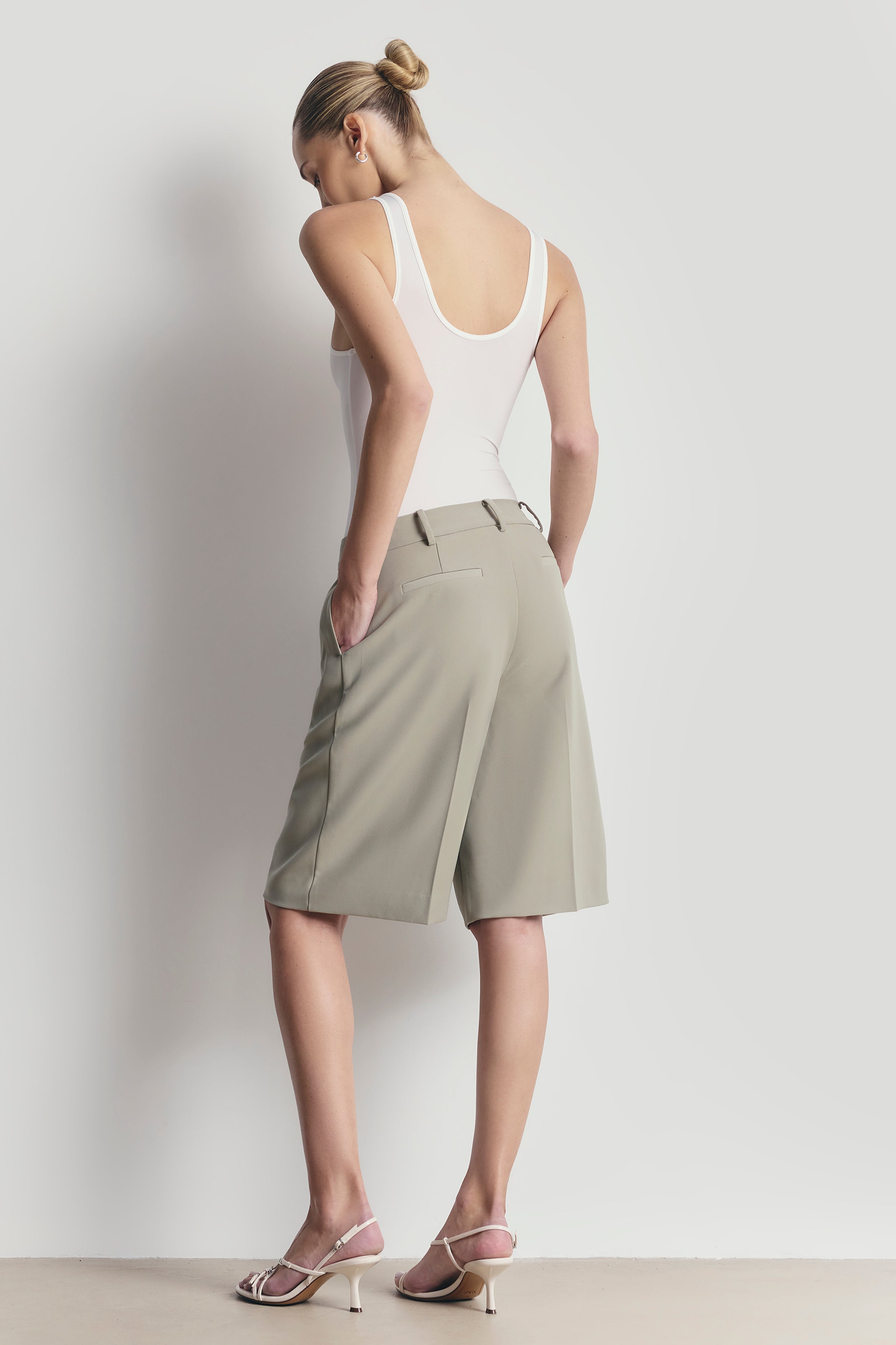 Tailored Dropped Waist Longline Shorts - Antique Sage