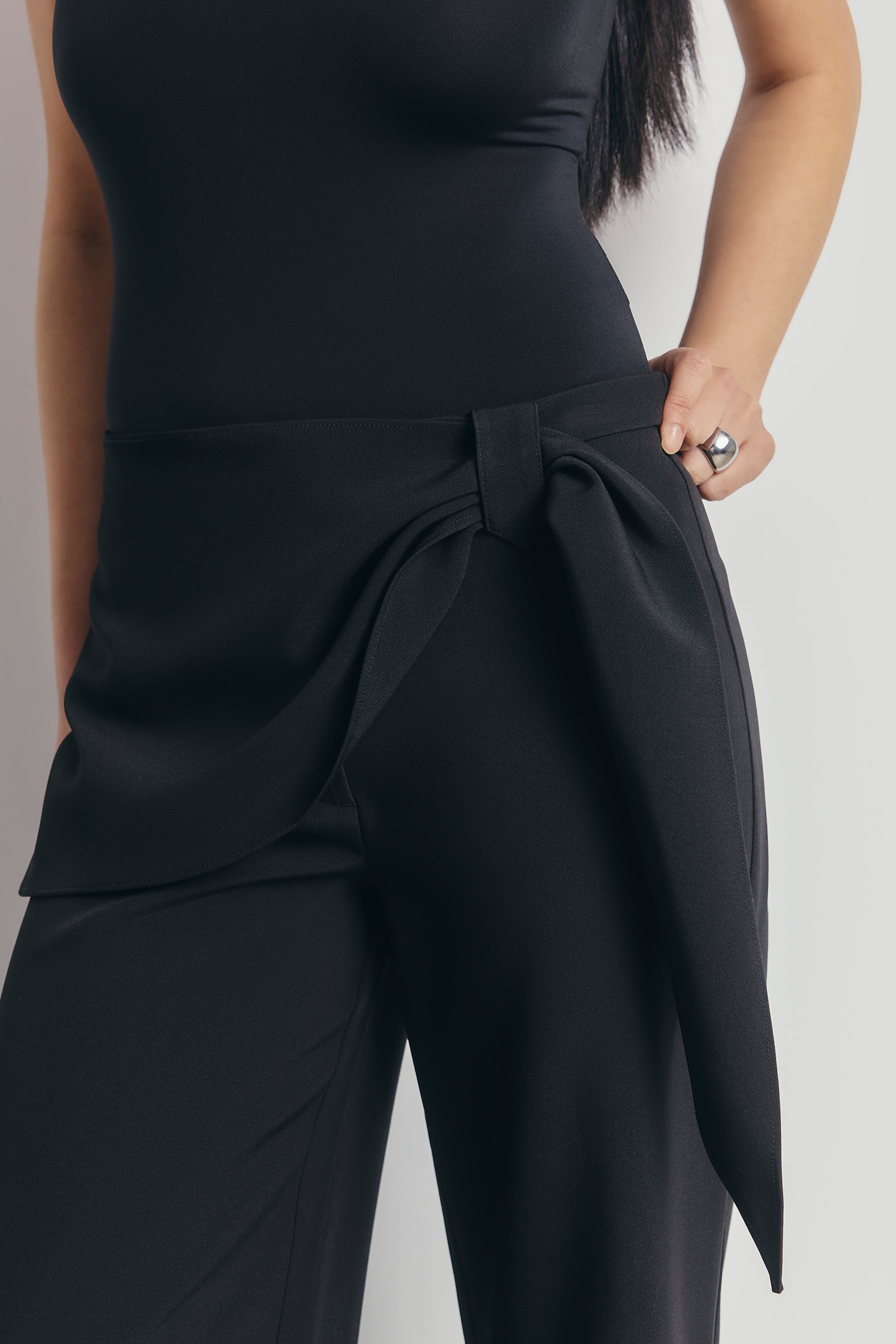 Tailored Draped Belt Trousers - Black