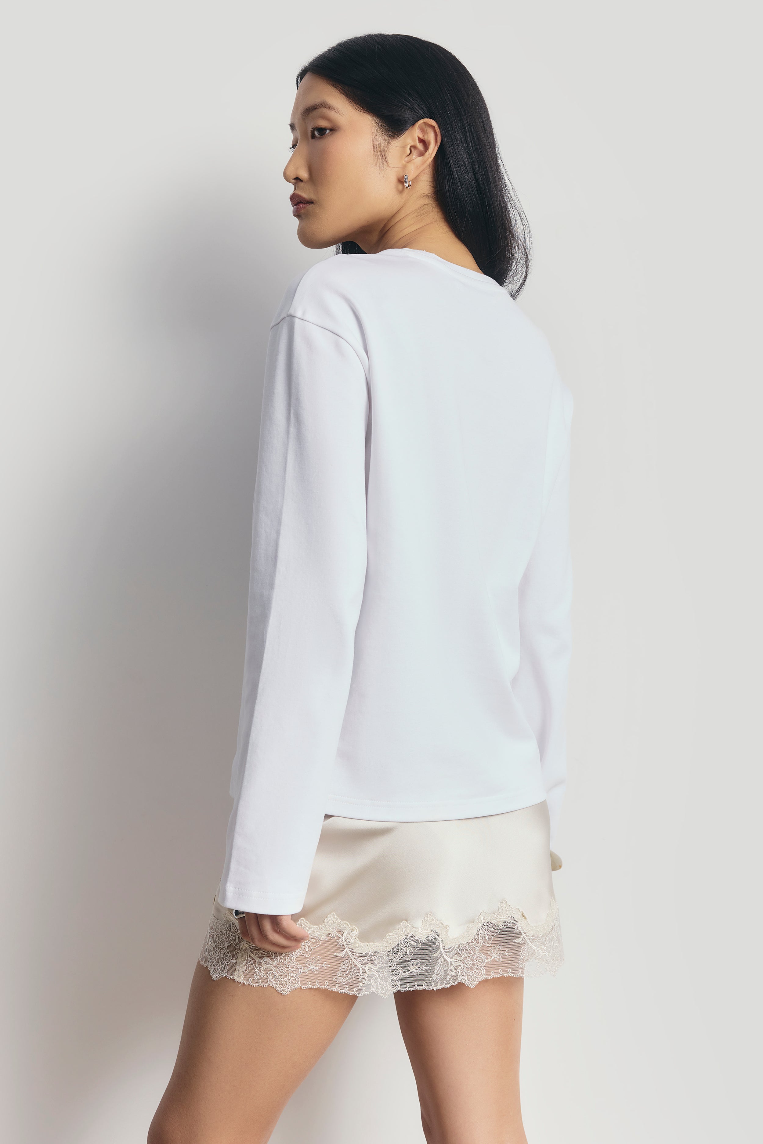 Satin Lace Detail Mini Skirt - Champagne