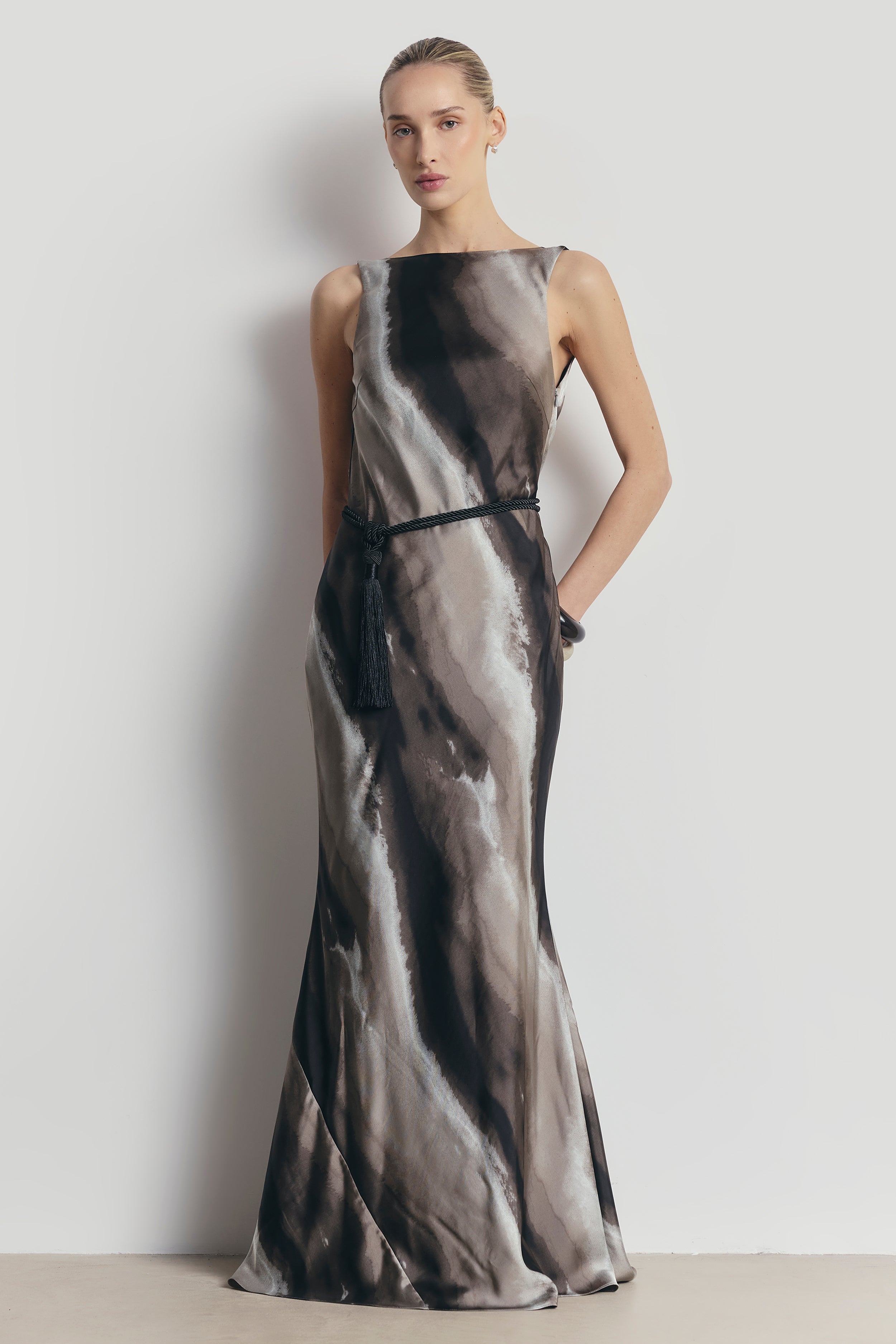 Satin Backless Cowl Maxi Dress - Sage Marble