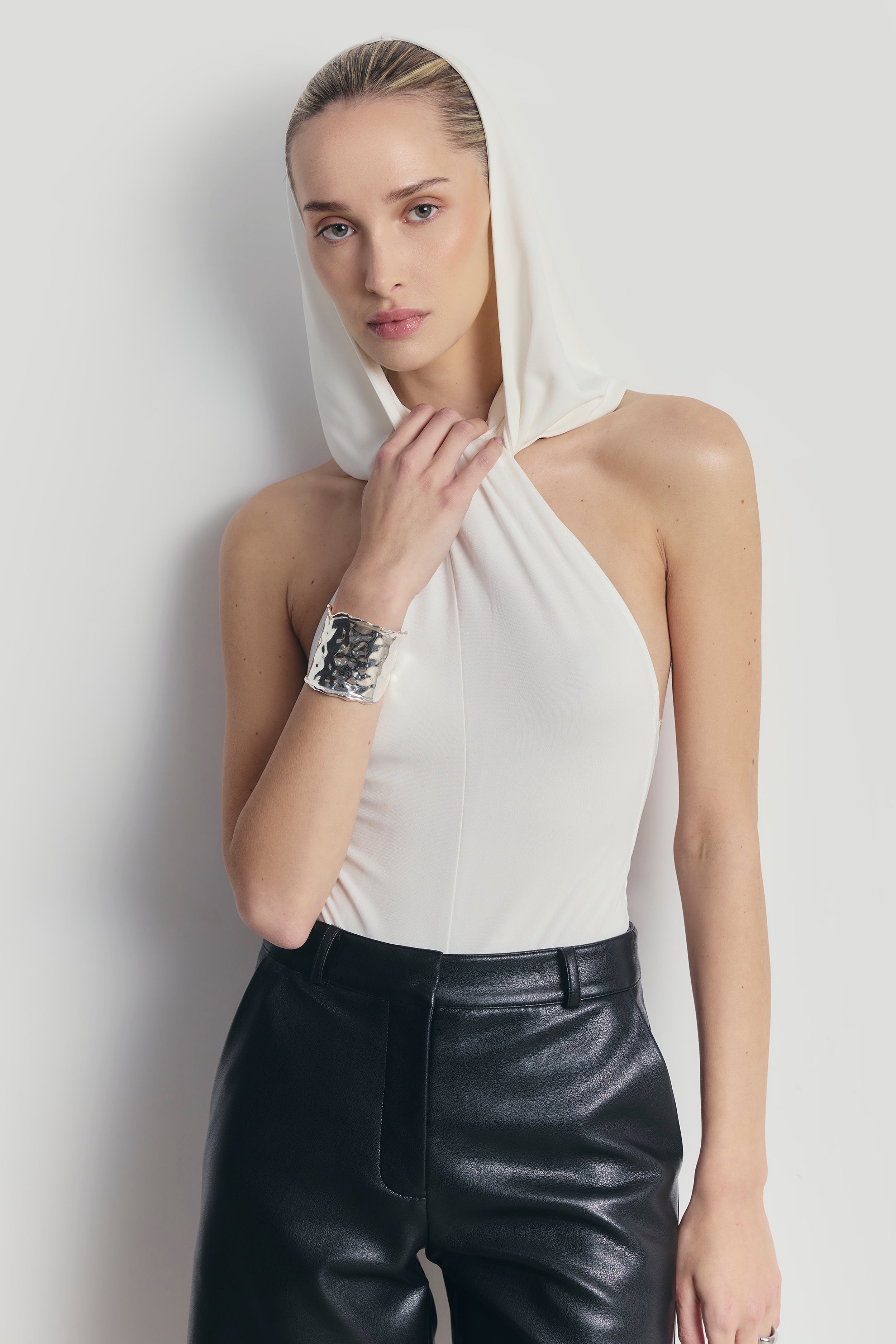 Hooded Halterneck Bodysuit - White