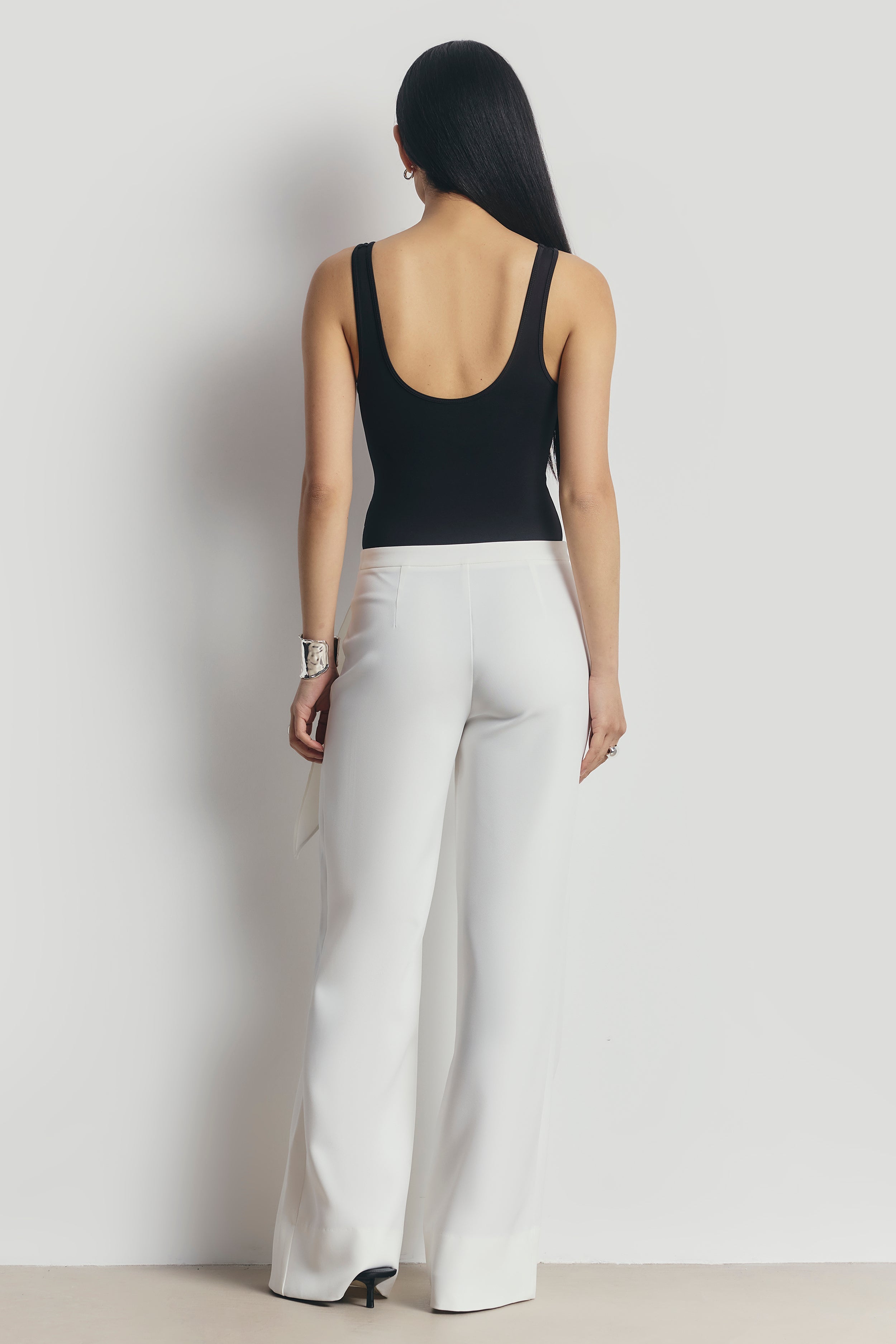 Tailored Draped Belt Trousers - White