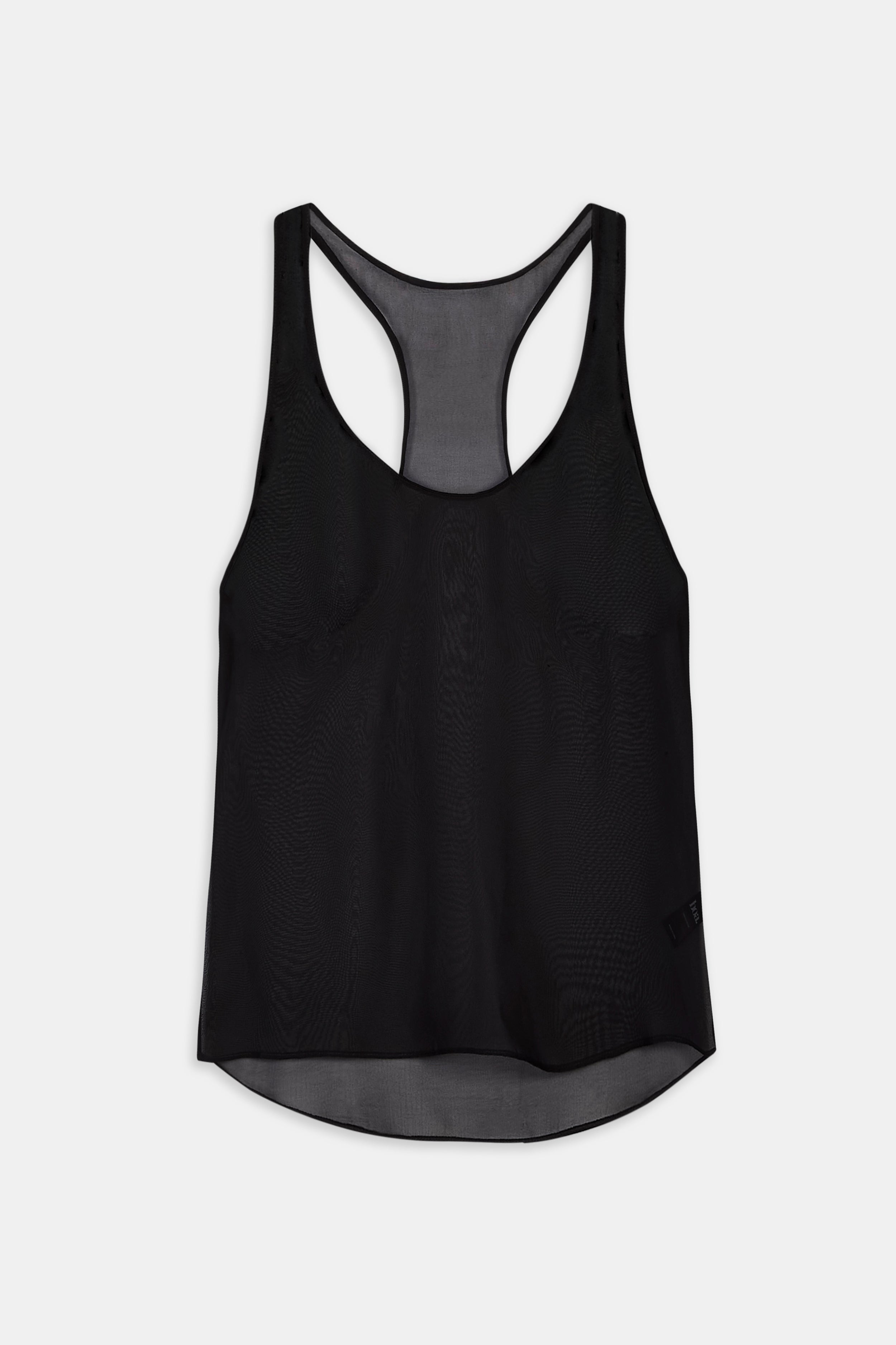 Sheer Plunge U Neck Tank Top - Black