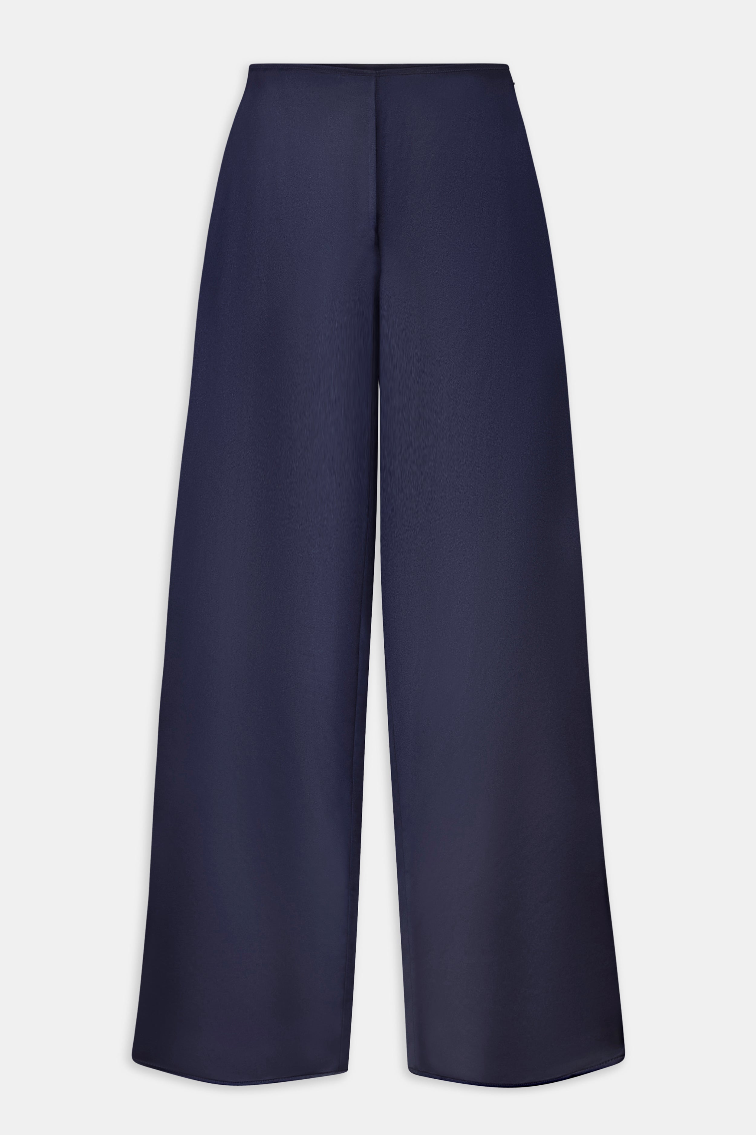 Formal Satin Straight Leg Trousers - Navy