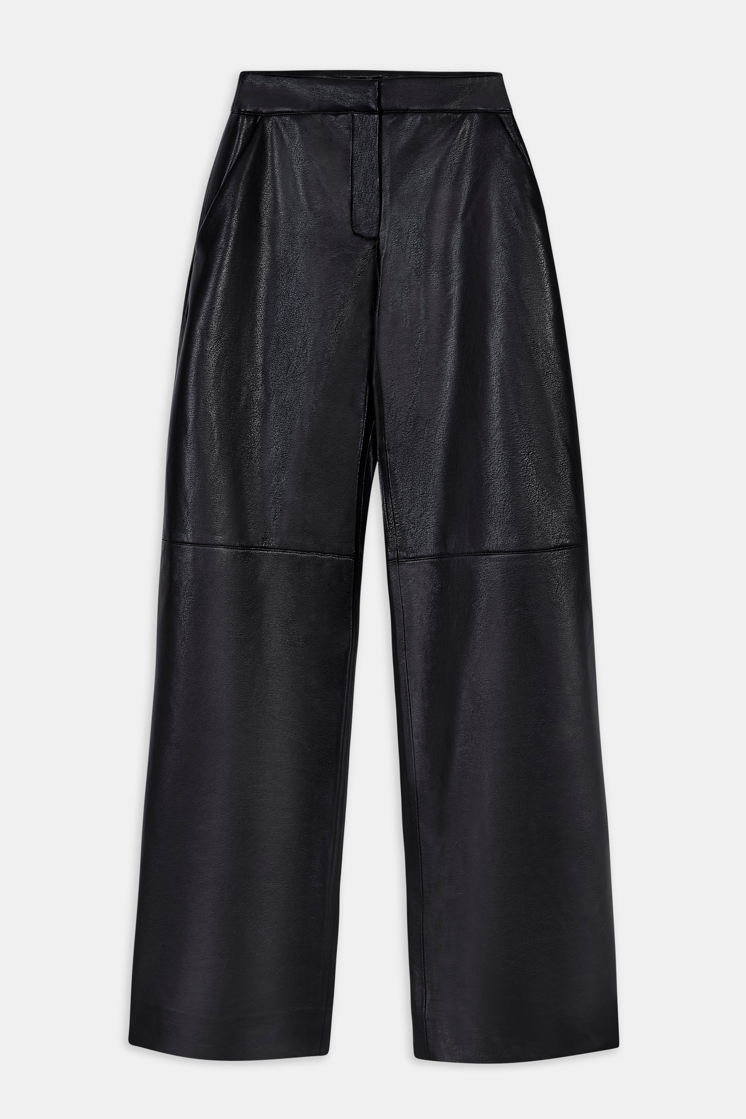 Tailored Leather Wide Leg Trousers - Black