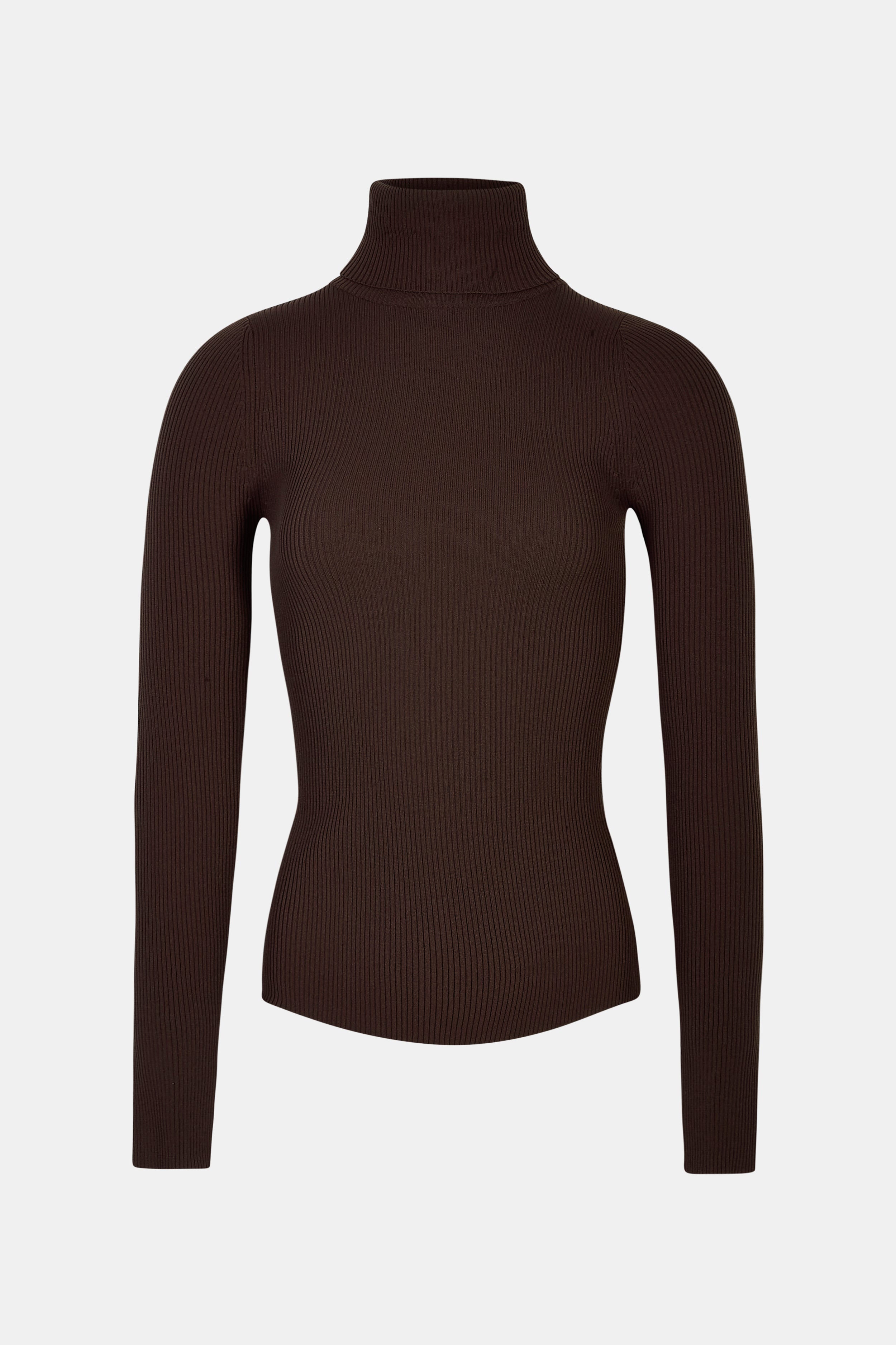 Ribbed Knit Turtleneck Jumper - Carob