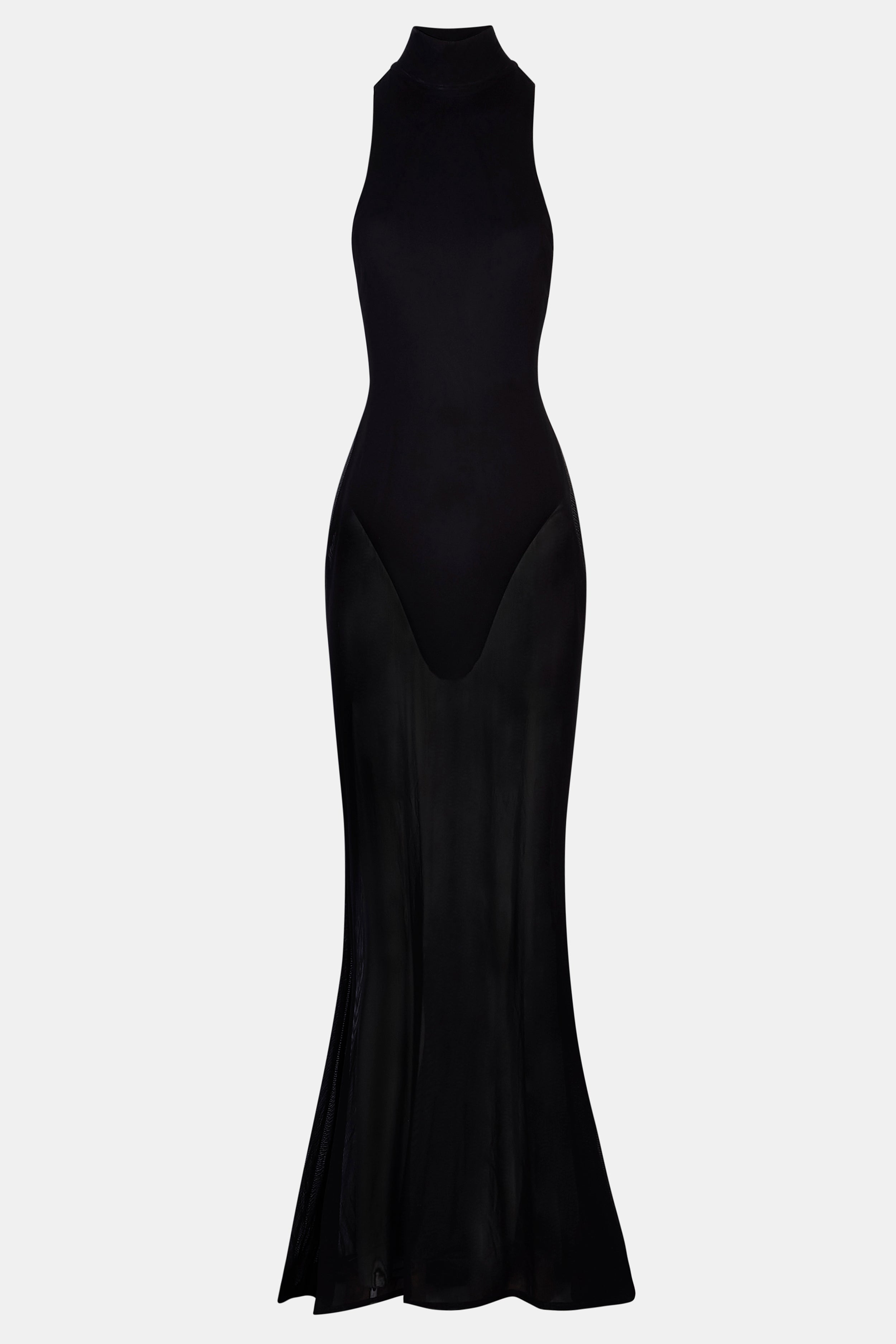 Sheer High Neck Racerback Gown - Black