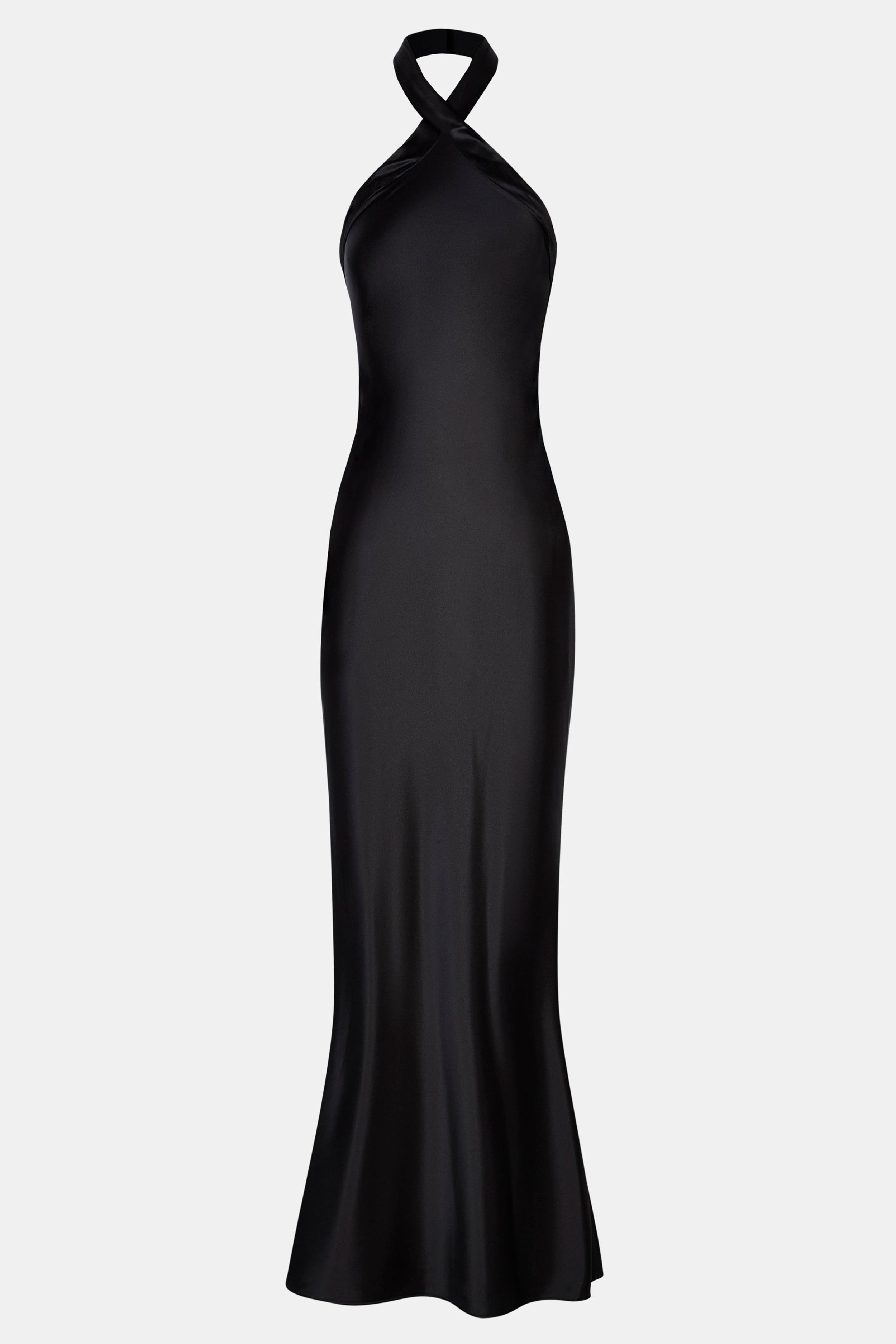 Satin Cross Strap Halter Gown - Black