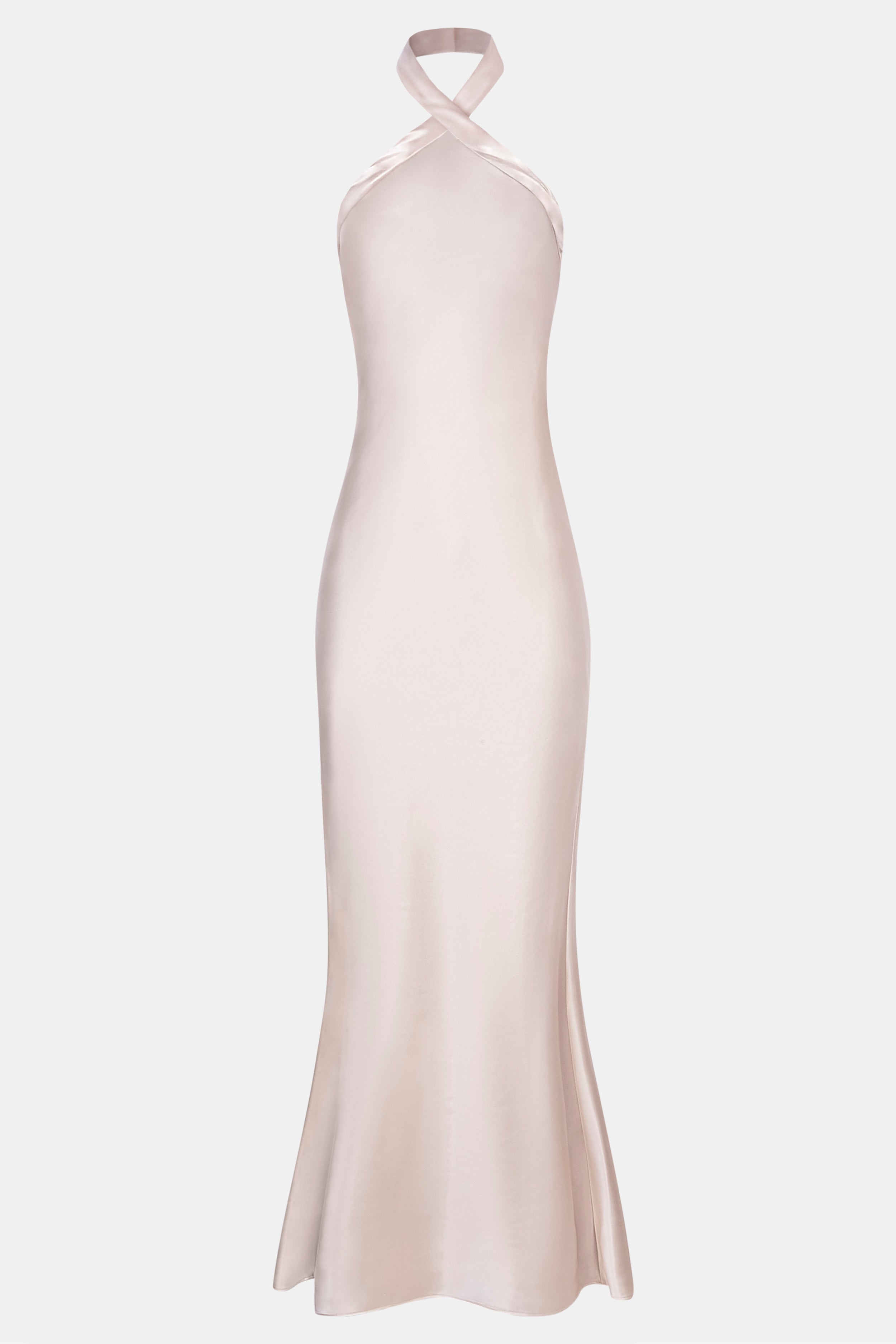 Satin Cross Strap Halter Gown - Champagne